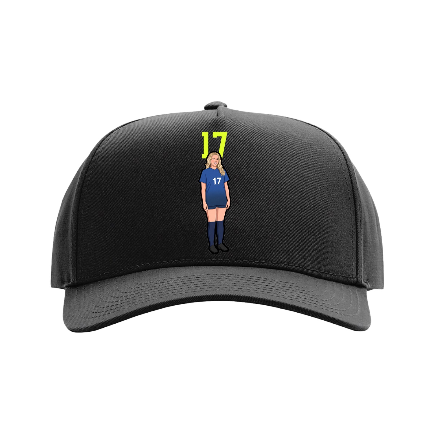 Full Fabric Five-Panel Champ Cap — Number Top in Black