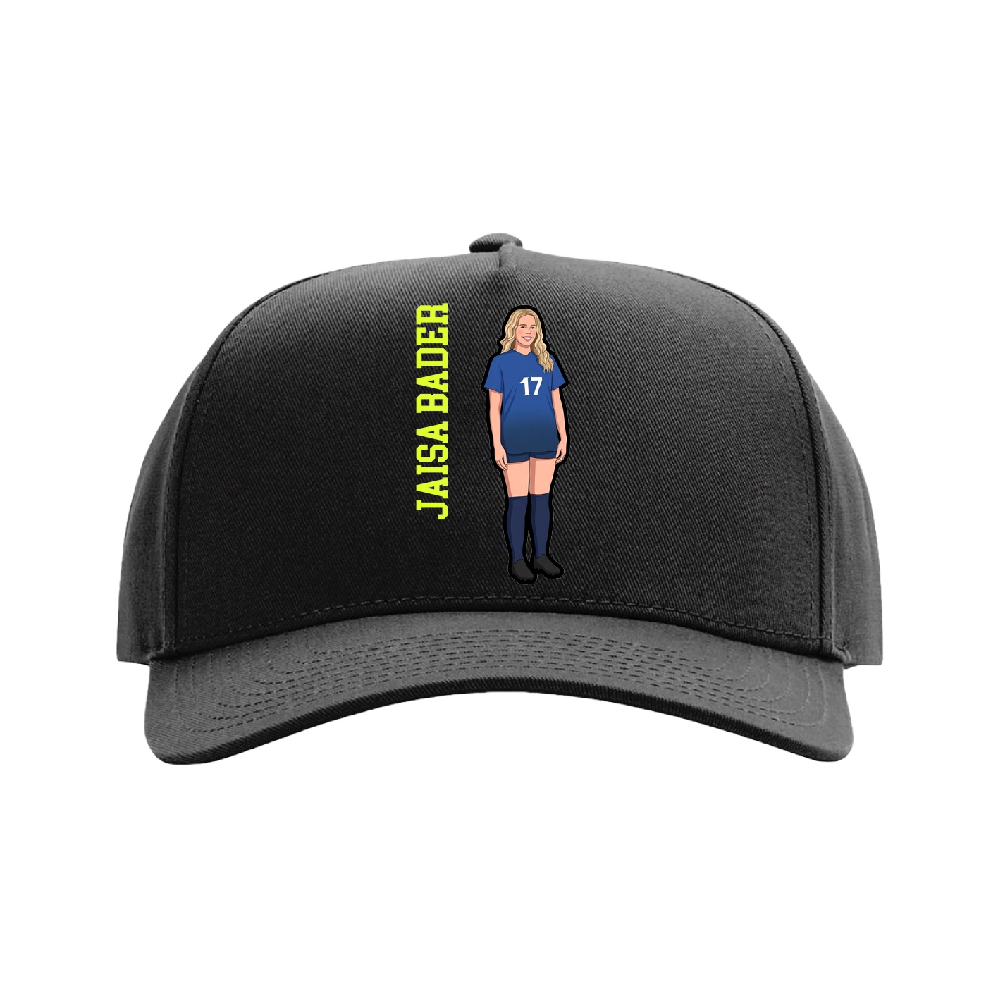 Full Fabric Five-Panel Champ Cap — Name Vertical in Black
