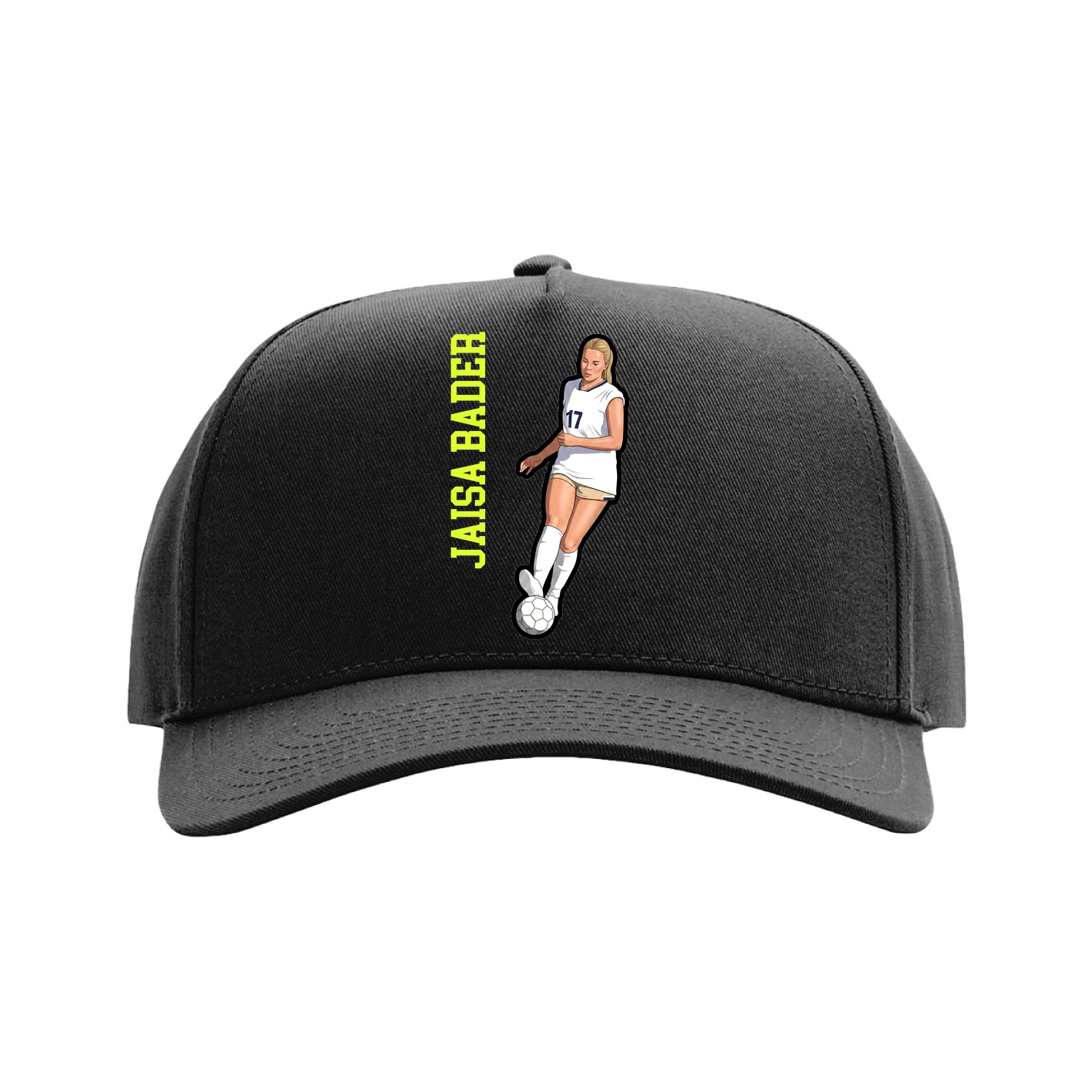 Full Fabric Five-Panel Champ Cap — Name Vertical in Black