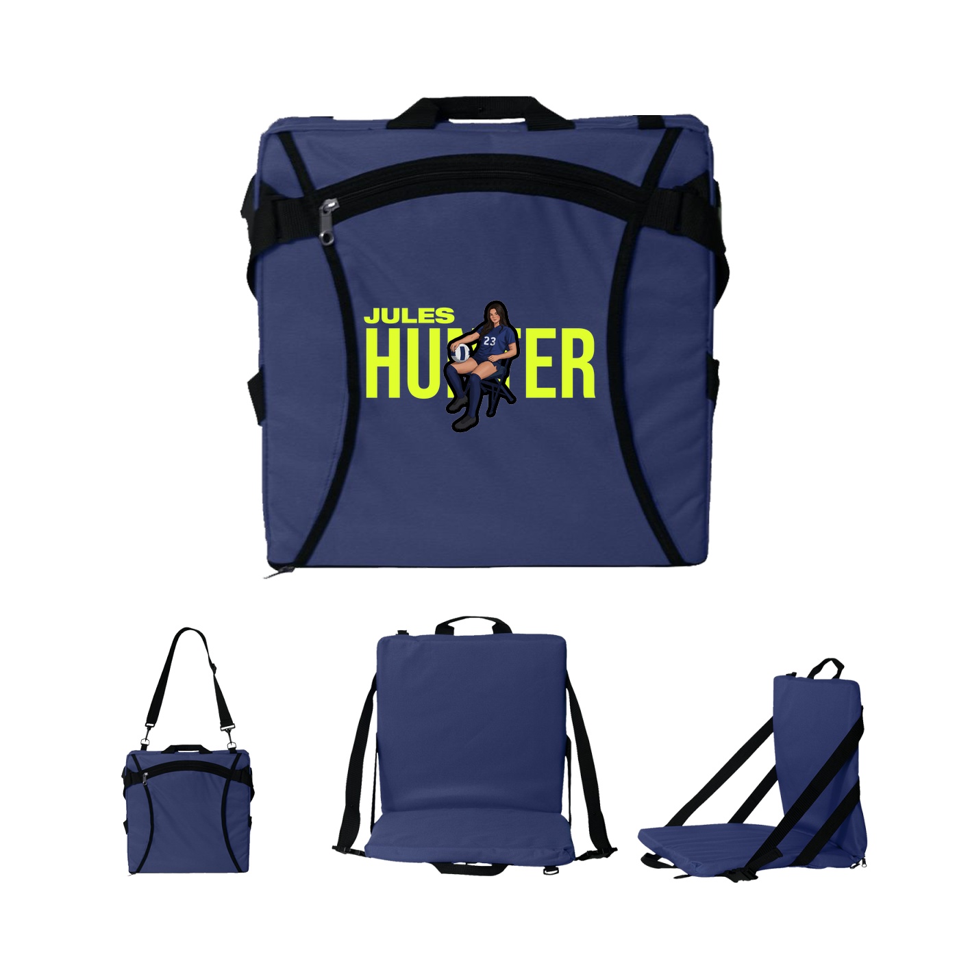 Folding Stadium Seat — Player Name in Navy
