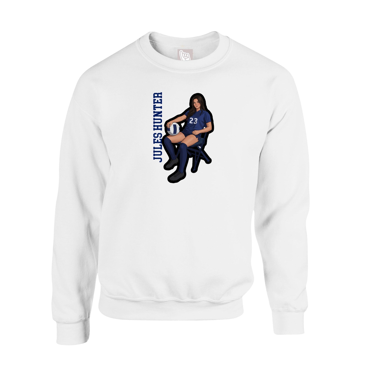 Fleece Crew — Name Vertical in White
