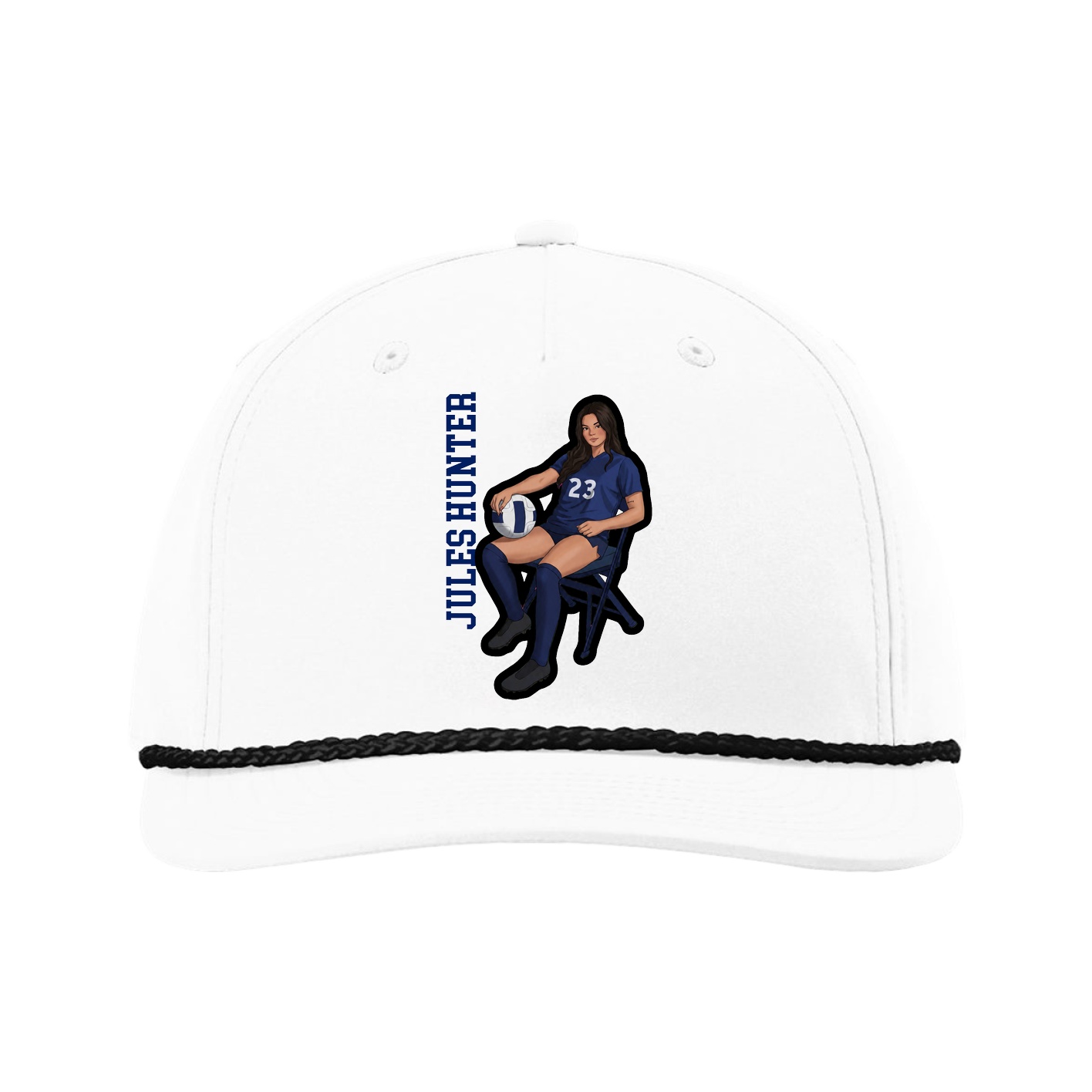 Five-Panel Classic Rope Cap — Name Vertical in White