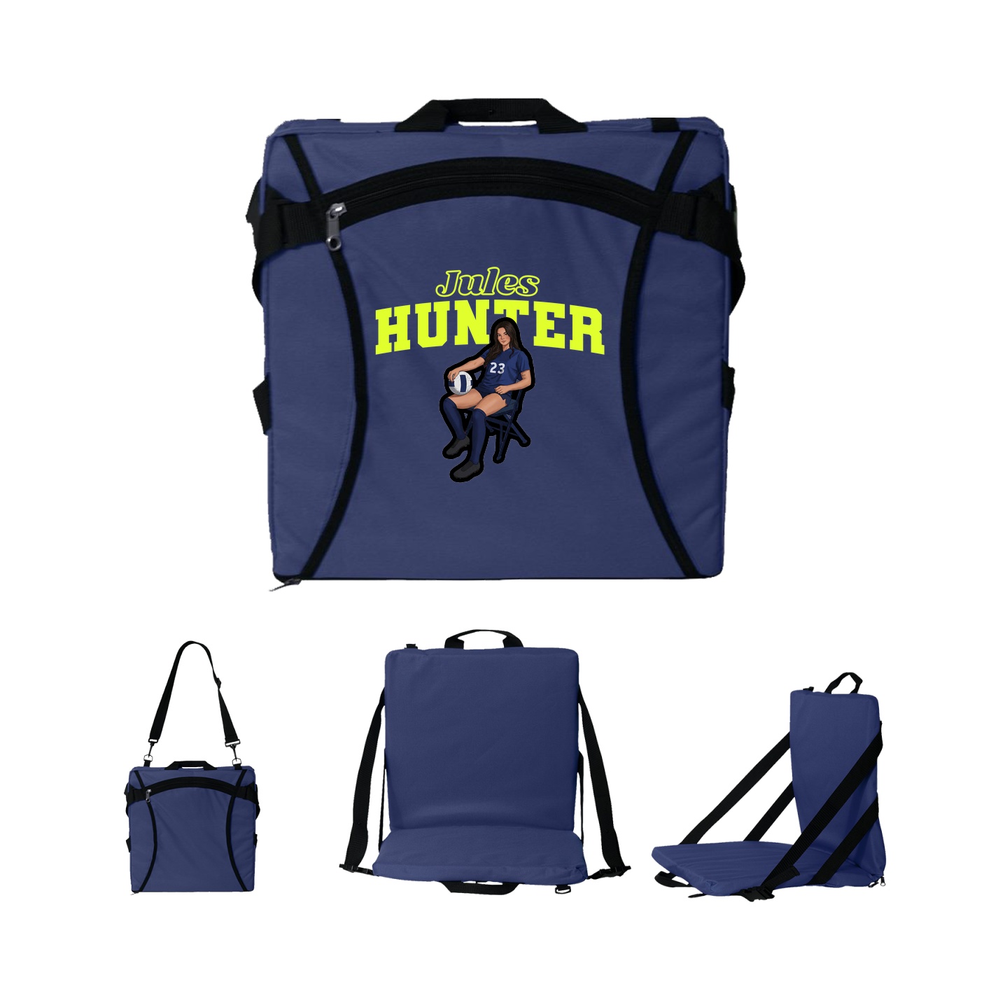 Folding Stadium Seat — Name Arch in Navy