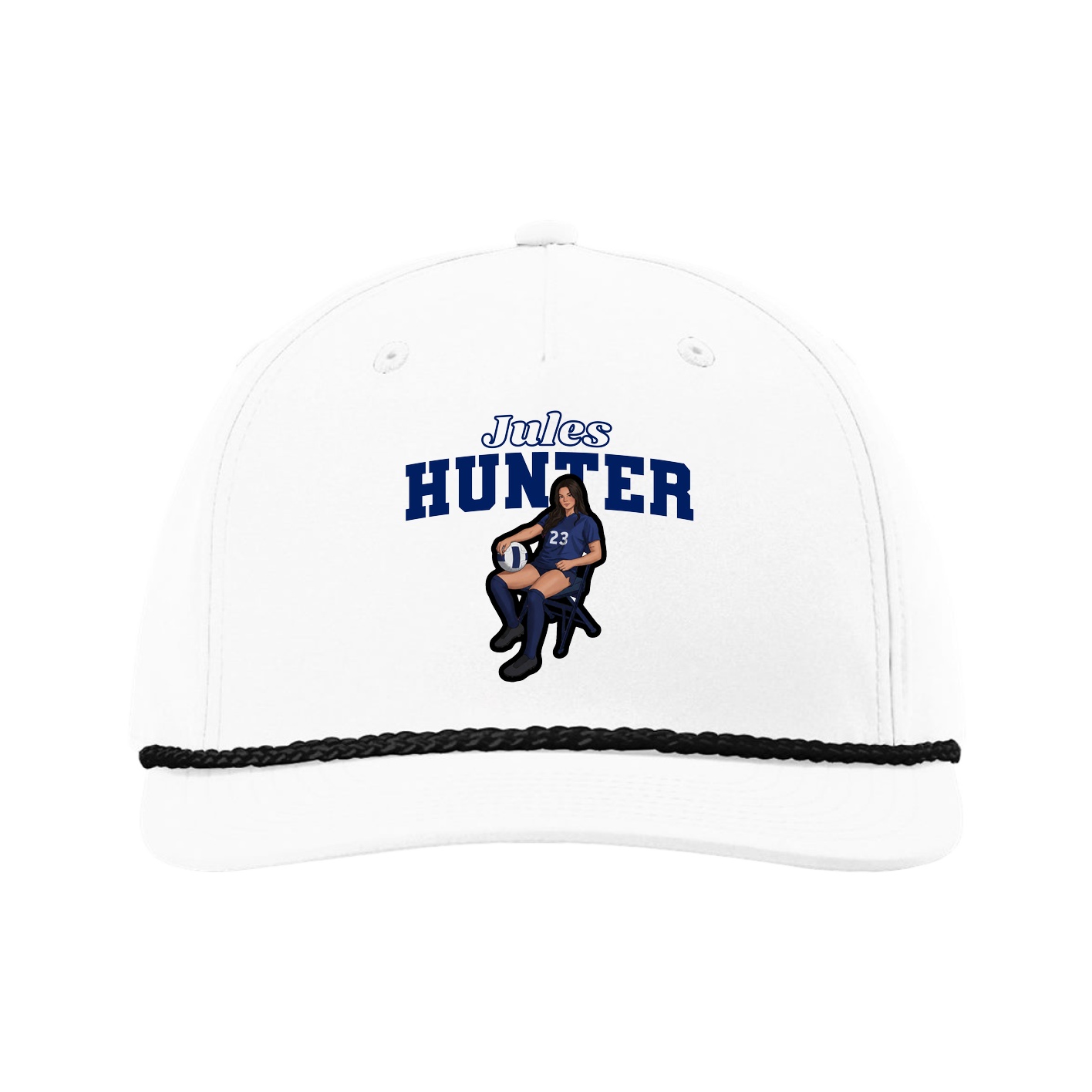 Five-Panel Classic Rope Cap — Name Arch in White