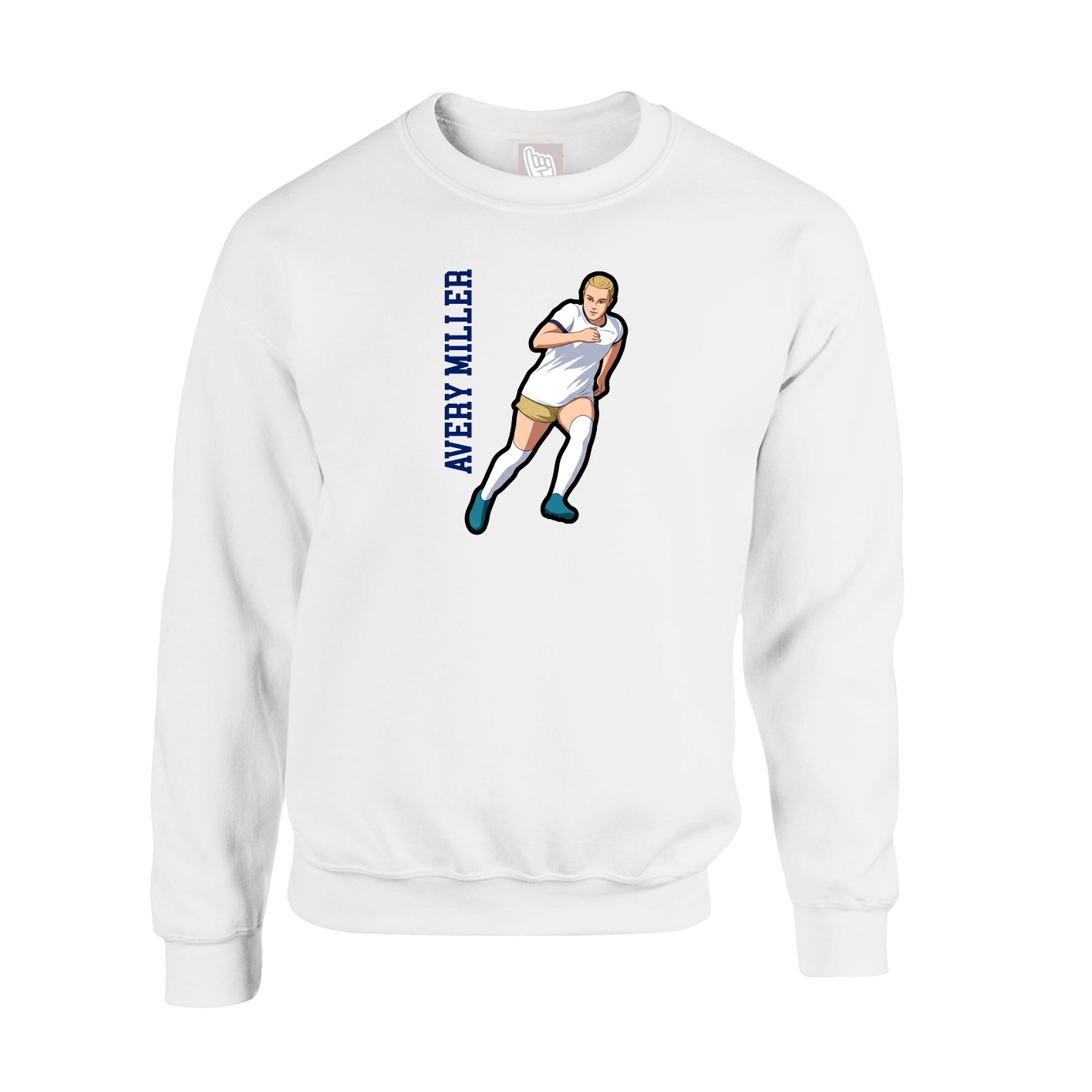 Fleece Crew — Name Vertical in White