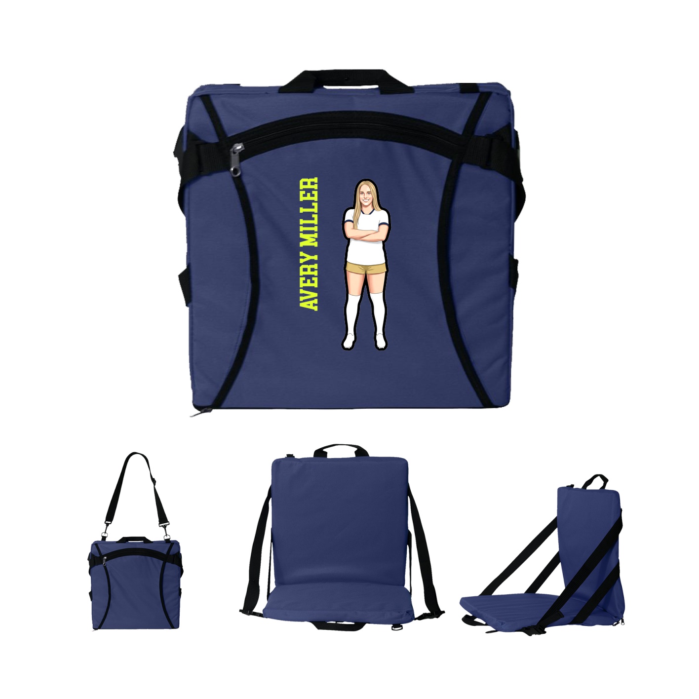 Folding Stadium Seat — Name Vertical in Navy