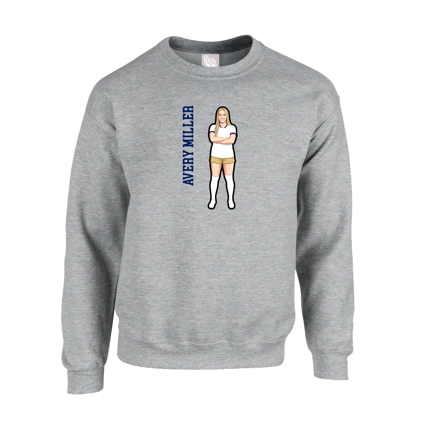 Fleece Crew — Name Vertical in Grey