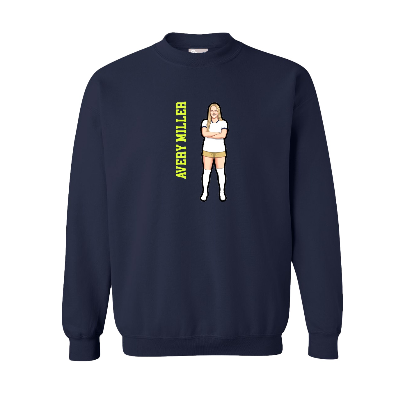Fleece Crew — Name Vertical in Navy