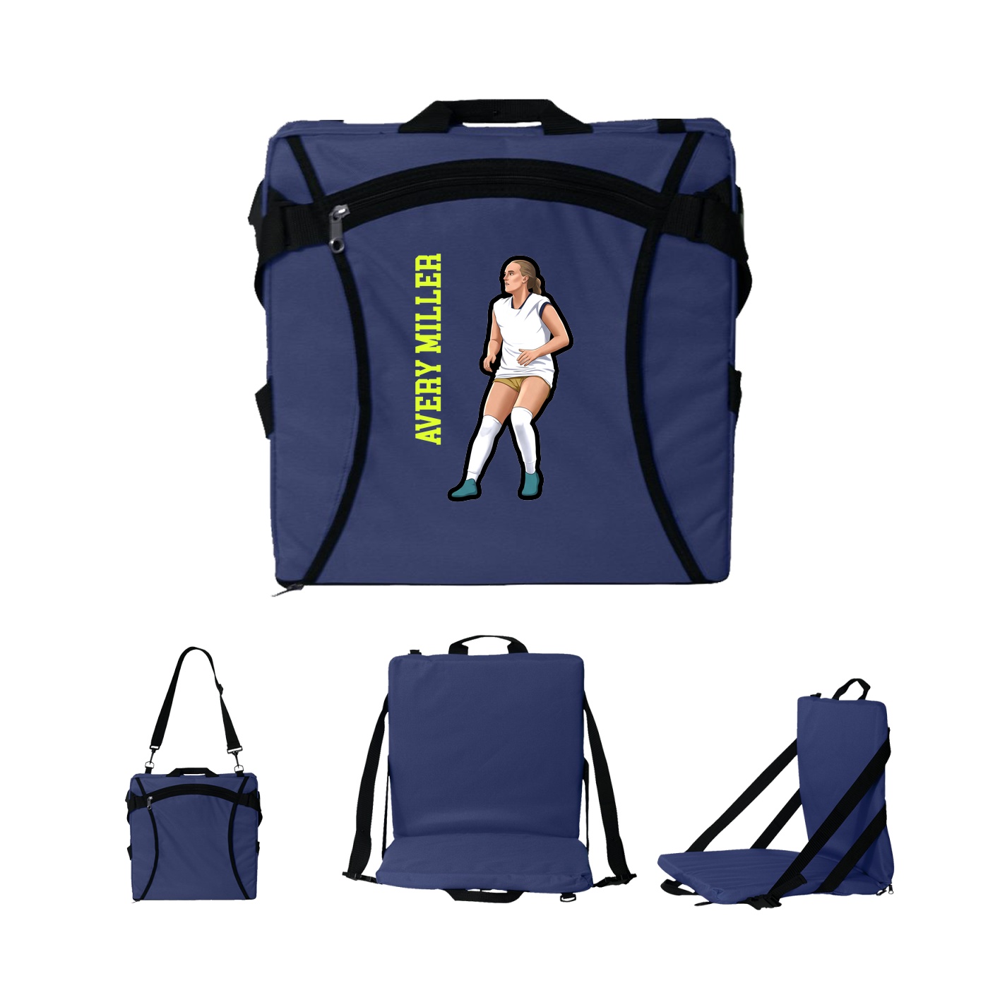 Folding Stadium Seat — Name Vertical in Navy