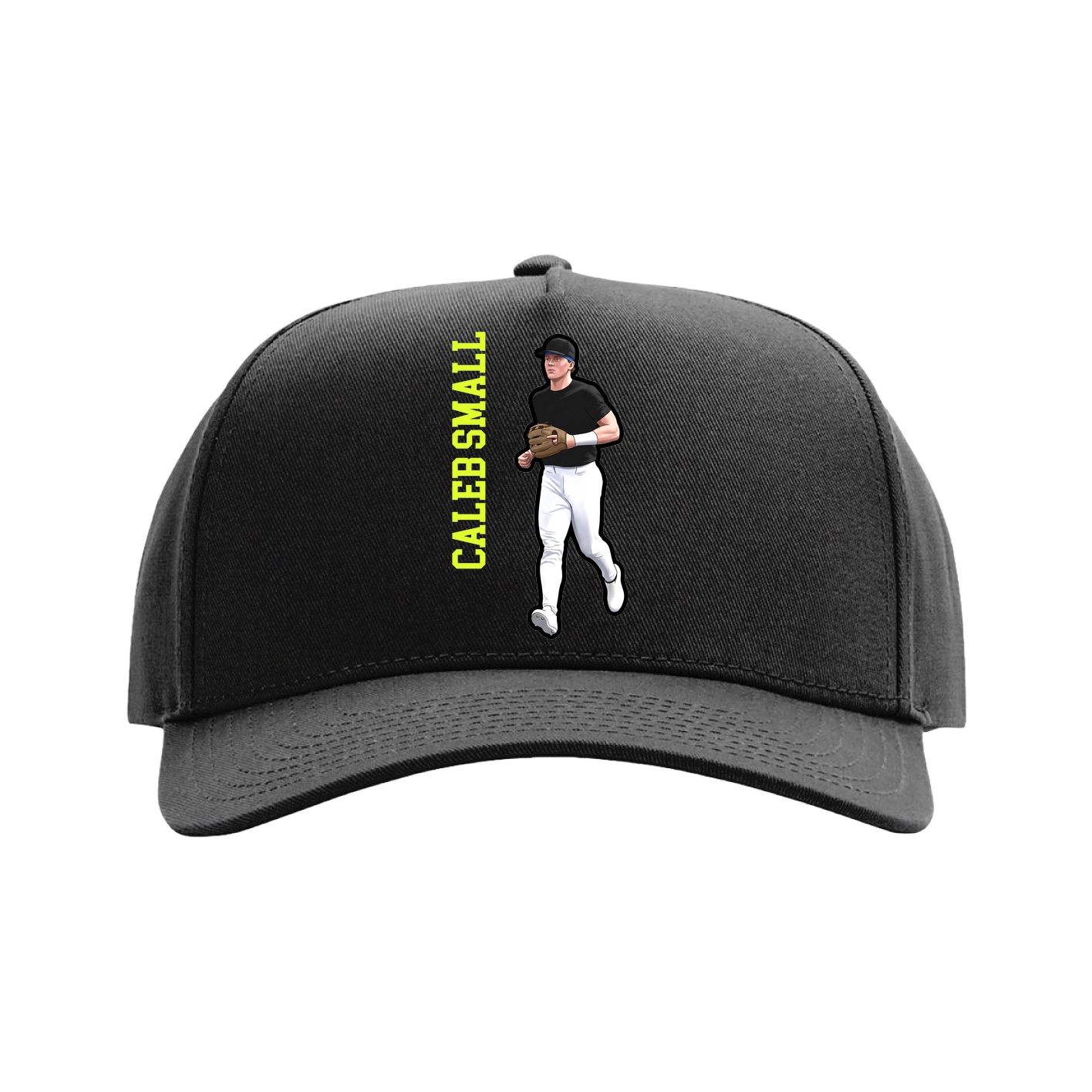 Full Fabric Five-Panel Champ Cap — Name Vertical in Black
