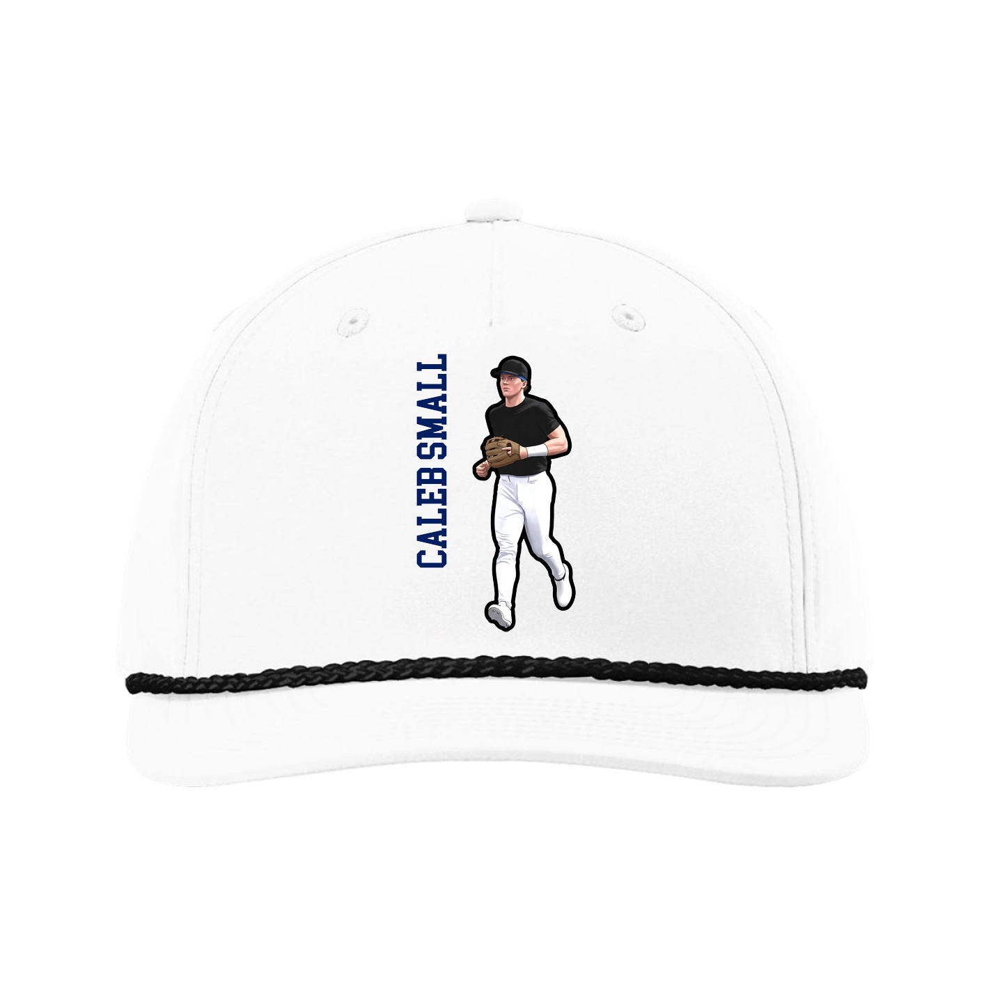 Five-Panel Classic Rope Cap — Name Vertical in White