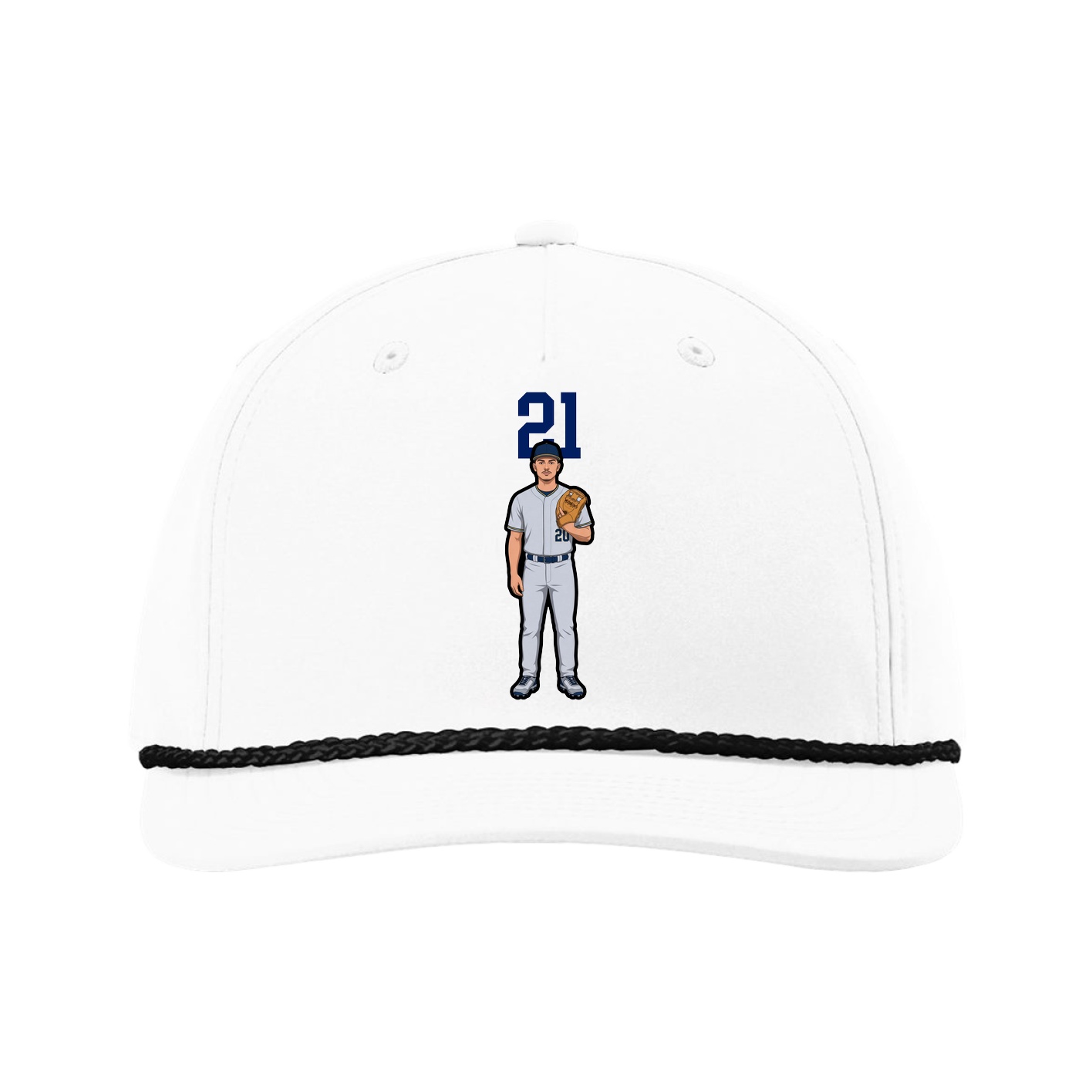 Five-Panel Classic Rope Cap — Number Top in White