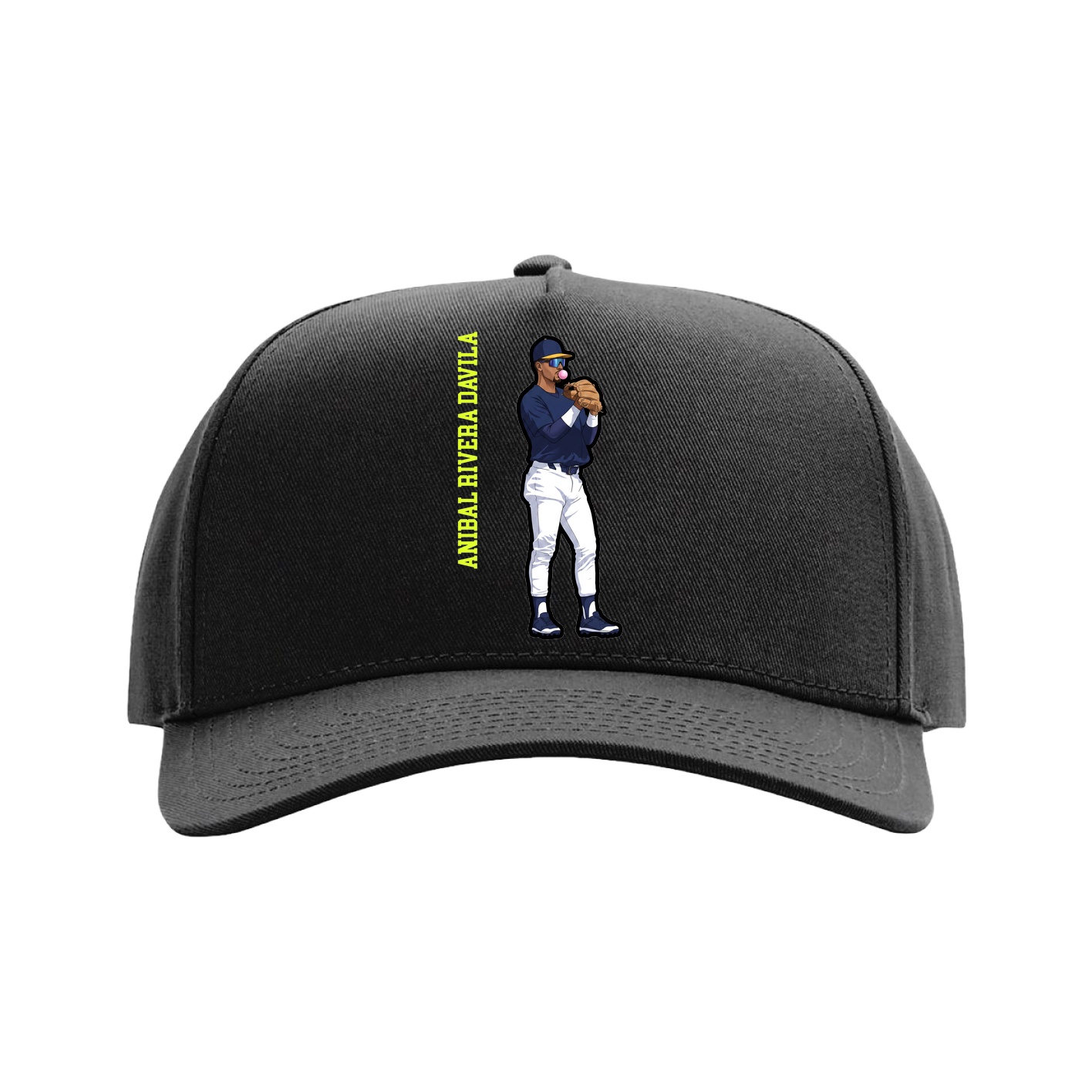 Full Fabric Five-Panel Champ Cap — Name Vertical in Black