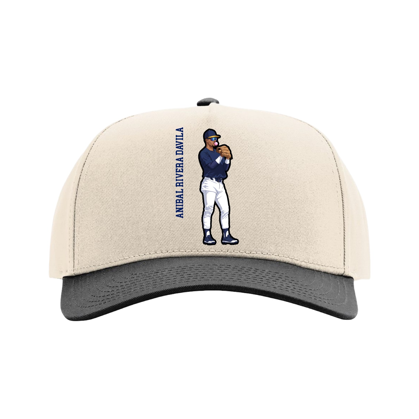 Full Fabric Five-Panel Champ Cap — Name Vertical in Cream/Black