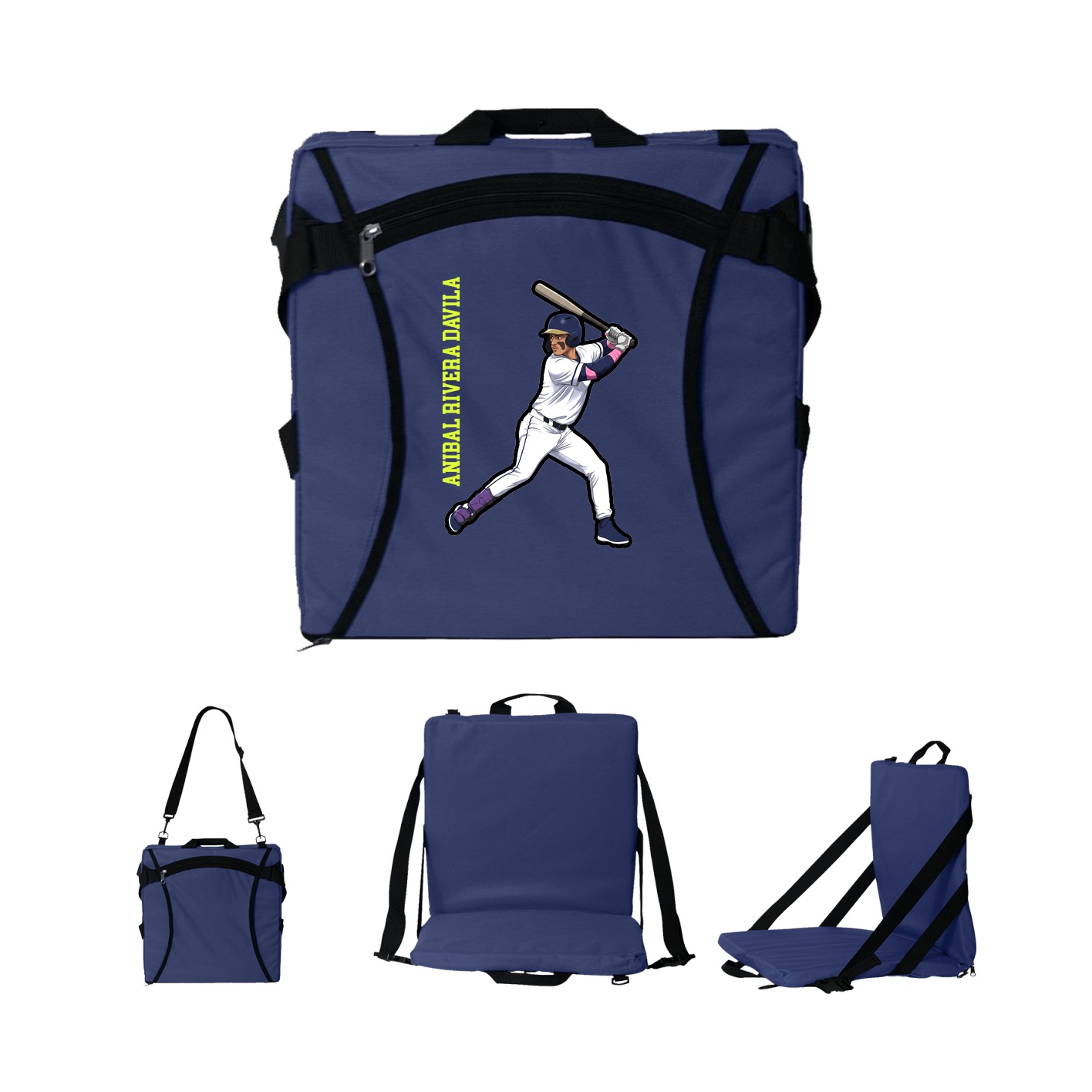 Folding Stadium Seat — Name Vertical in Navy