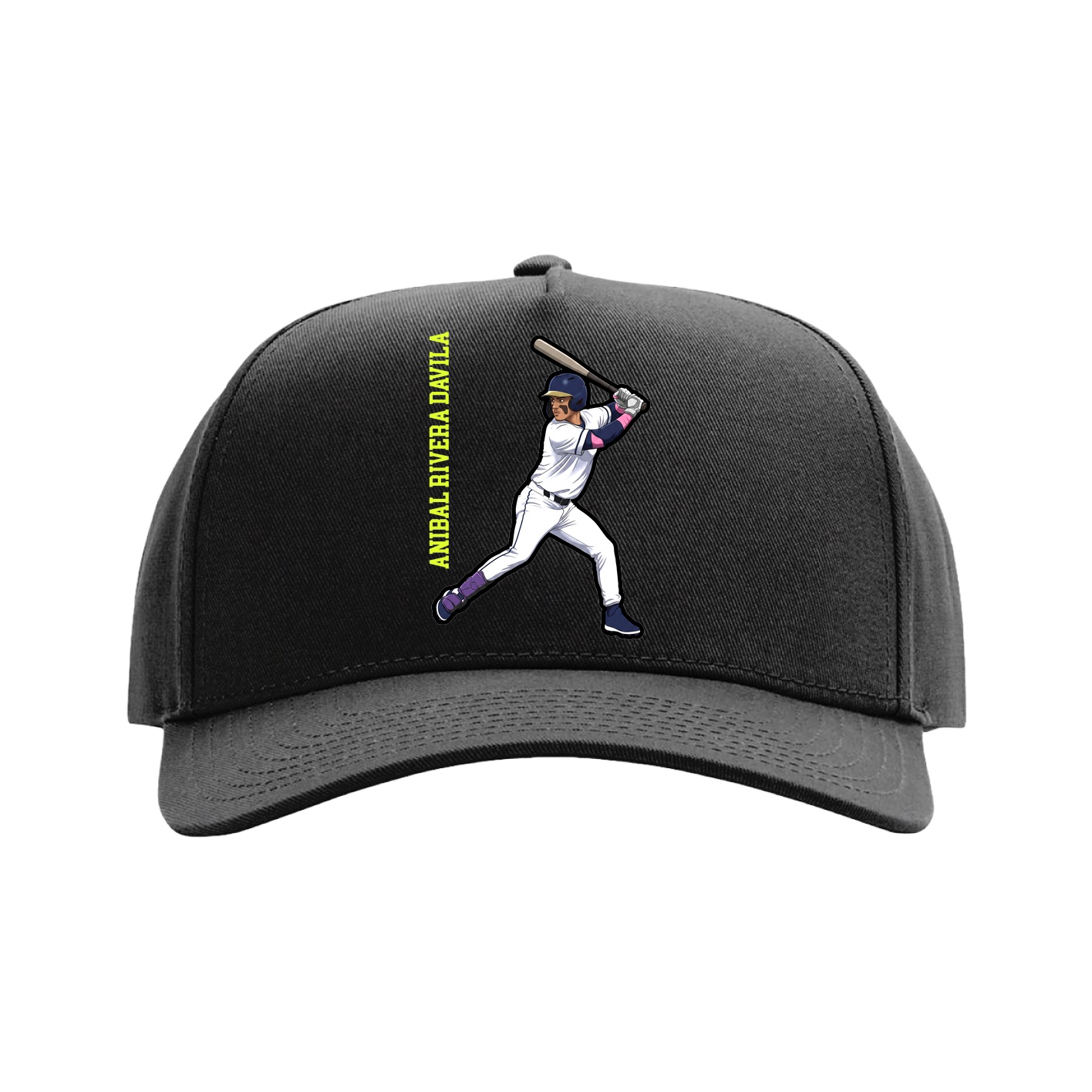 Full Fabric Five-Panel Champ Cap — Name Vertical in Black
