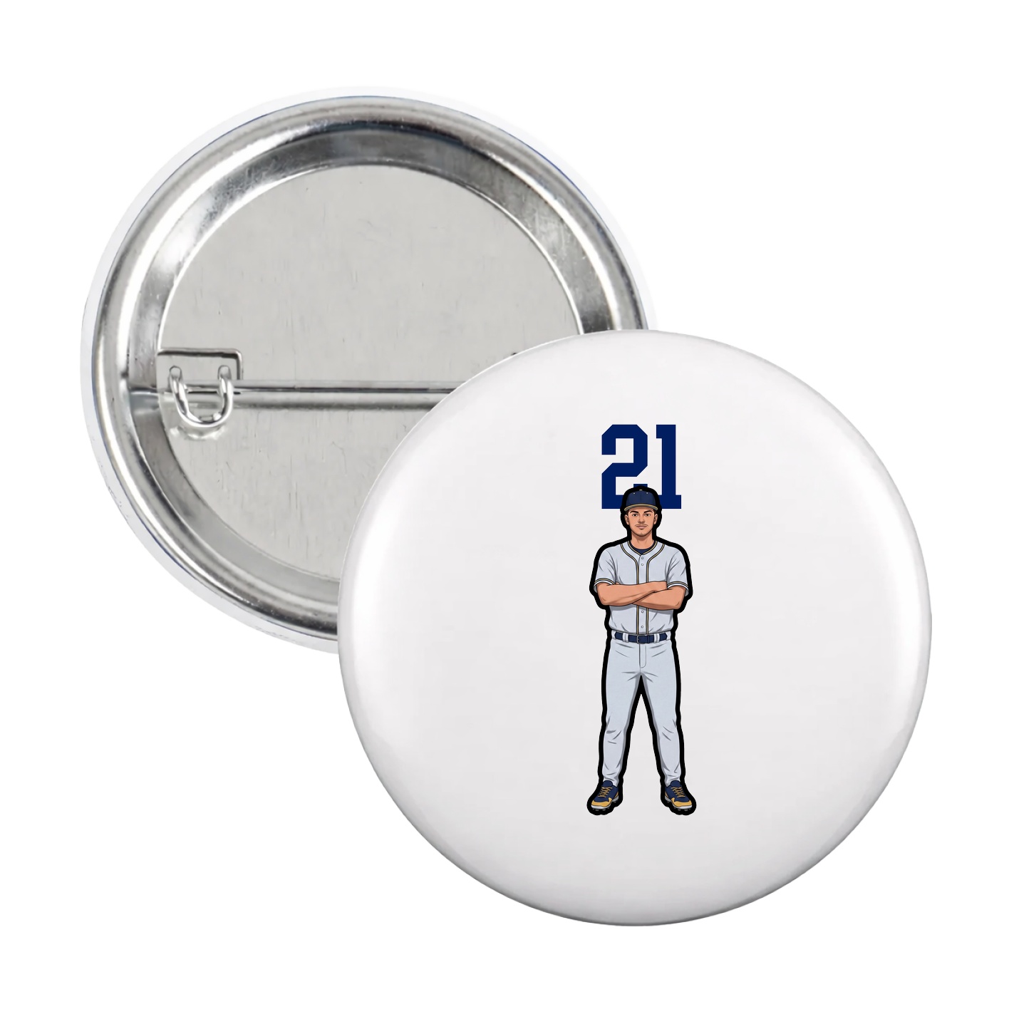 Game Day Button — Number Top in White