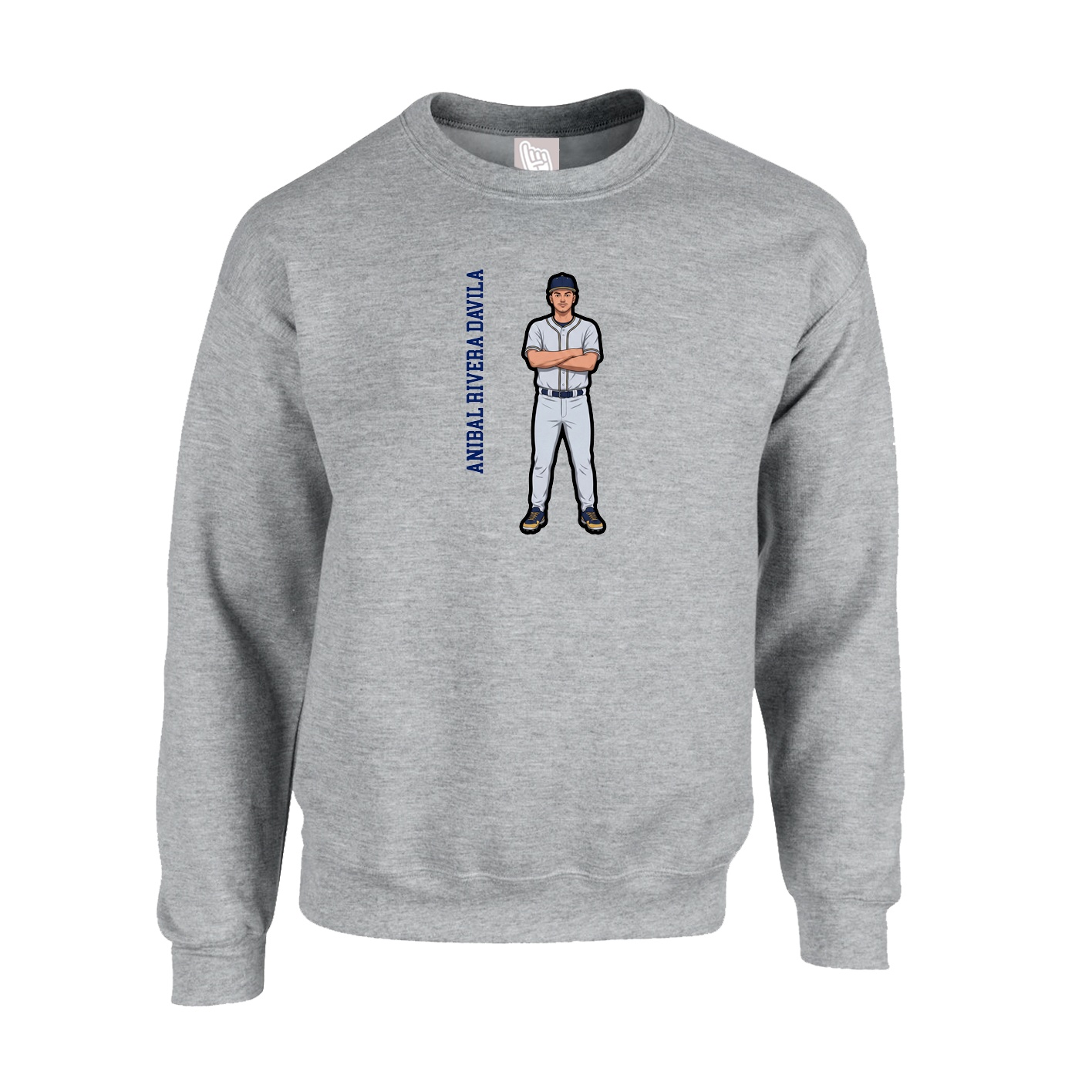 Fleece Crew — Name Vertical in Grey