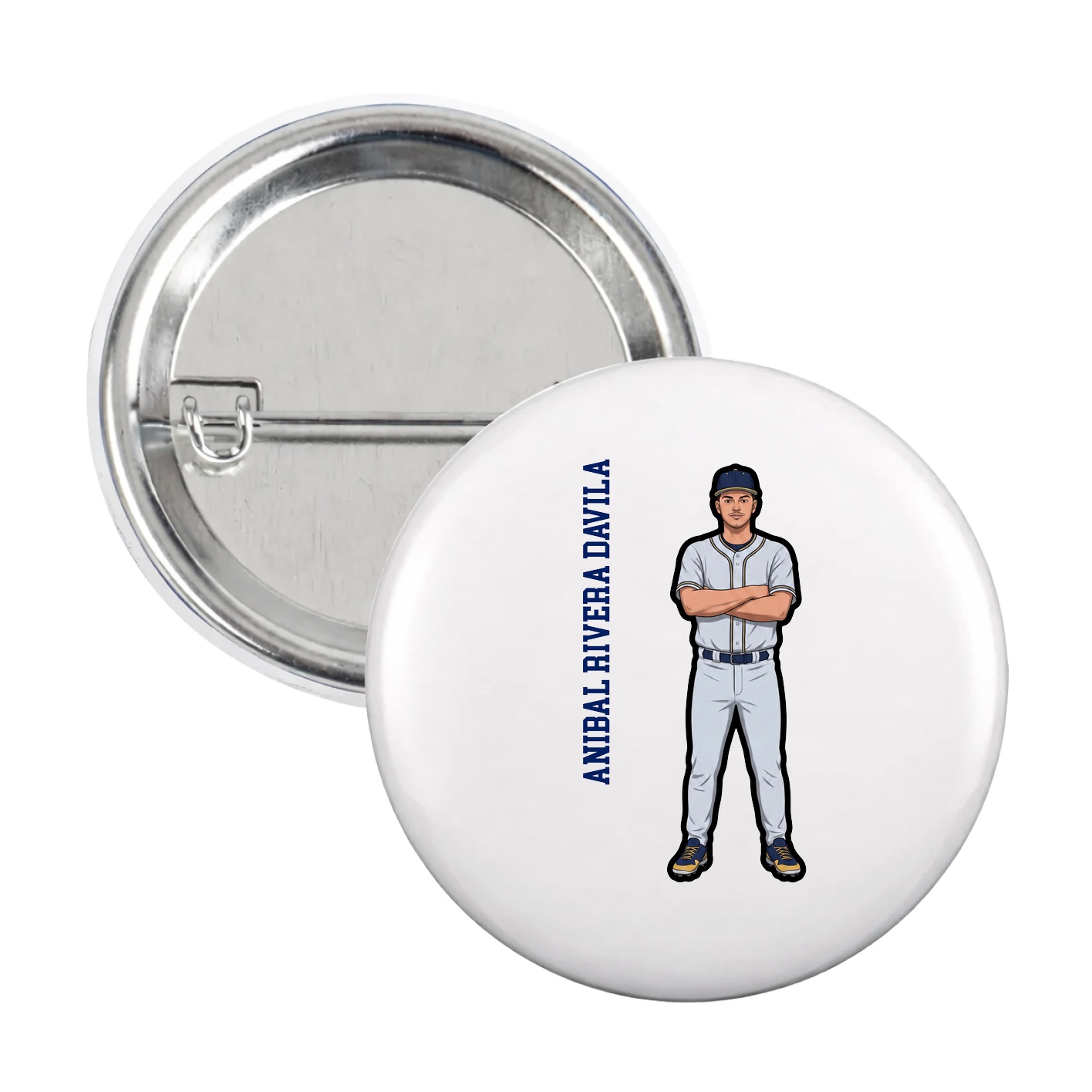 Game Day Button — Name Vertical in White