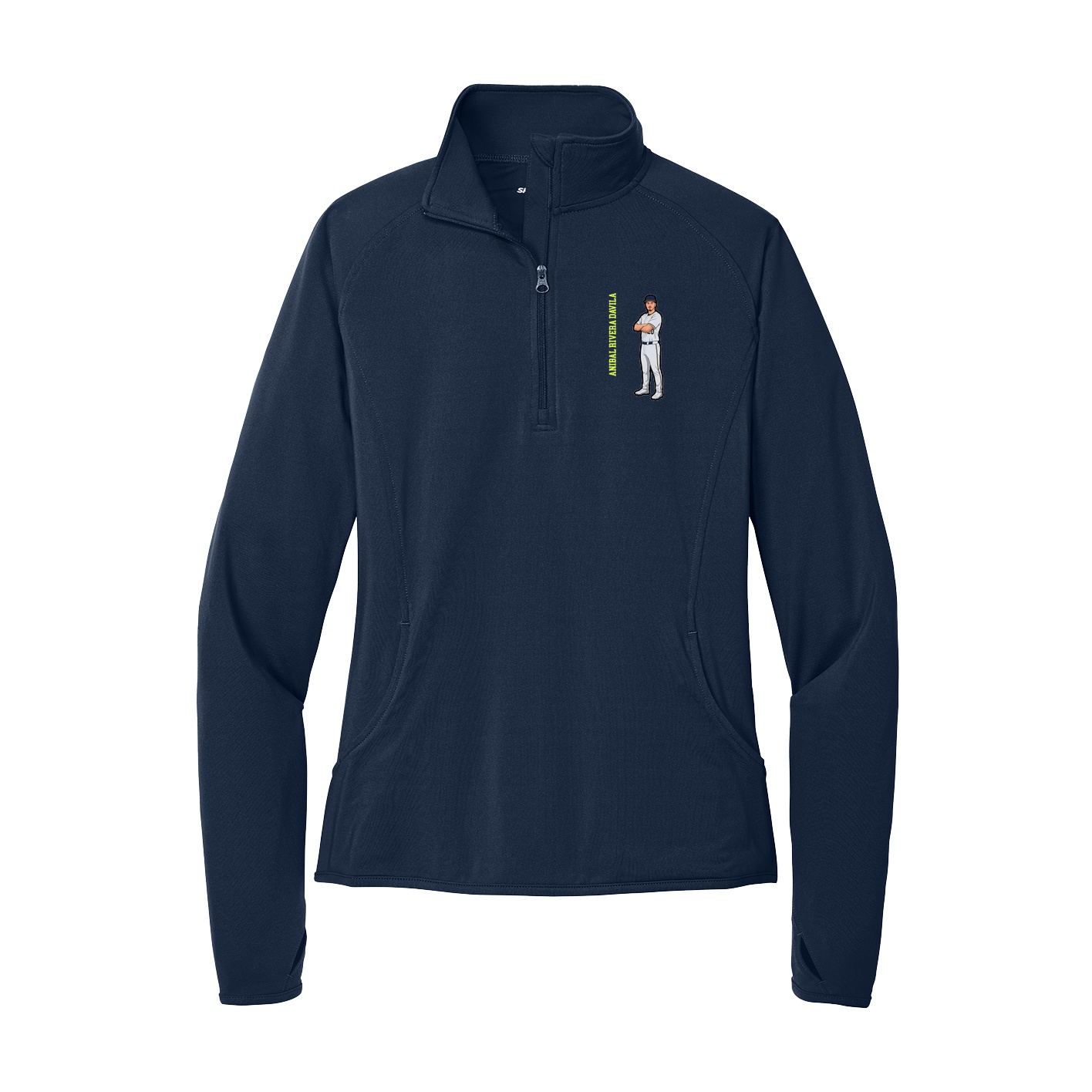 Women's Q-Zip Pullover — Name Vertical in Navy