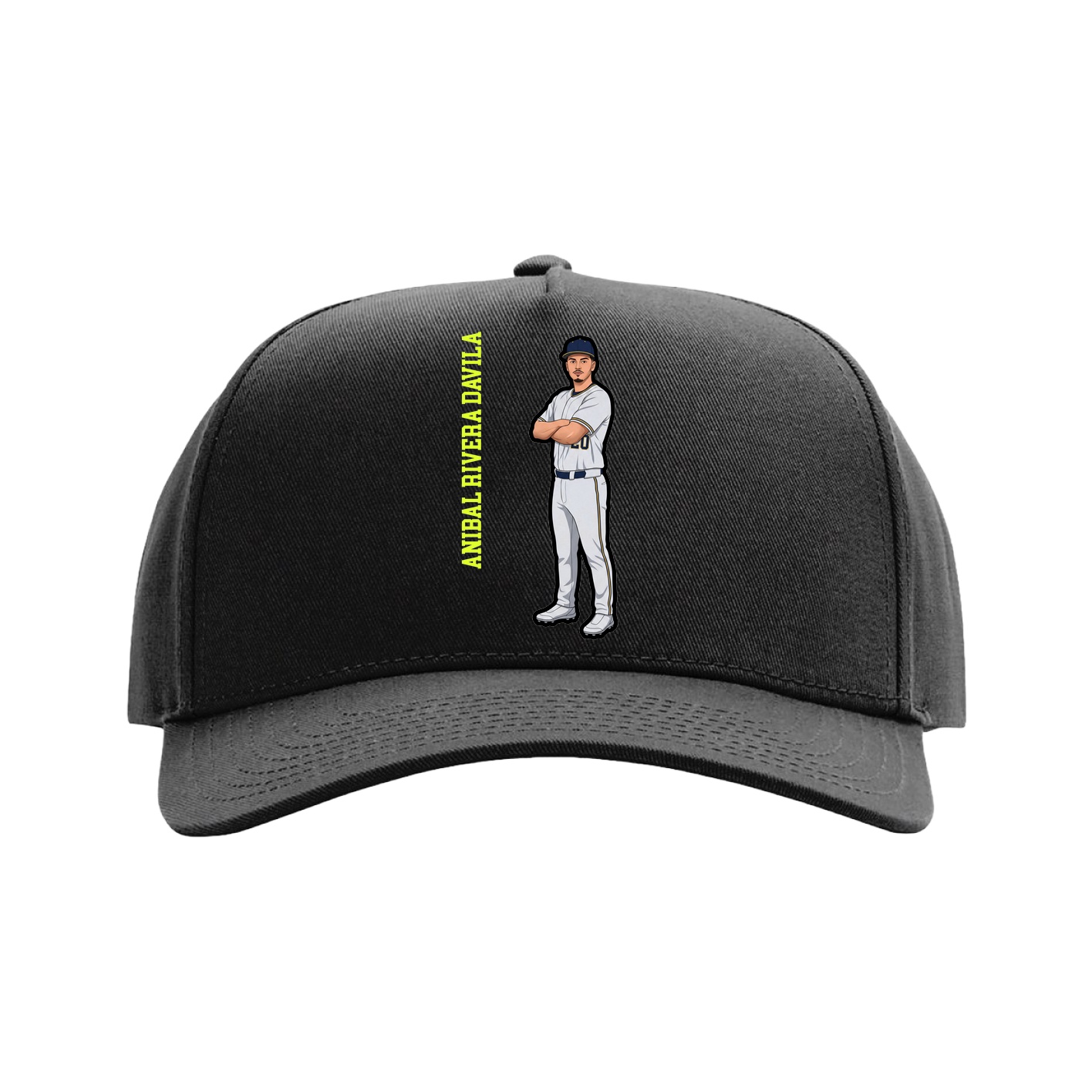Full Fabric Five-Panel Champ Cap — Name Vertical in Black