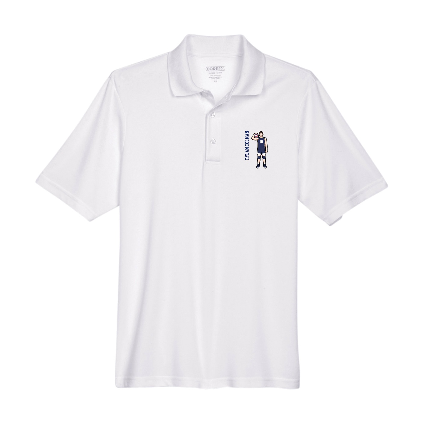 Performance Polo — Name Vertical in White