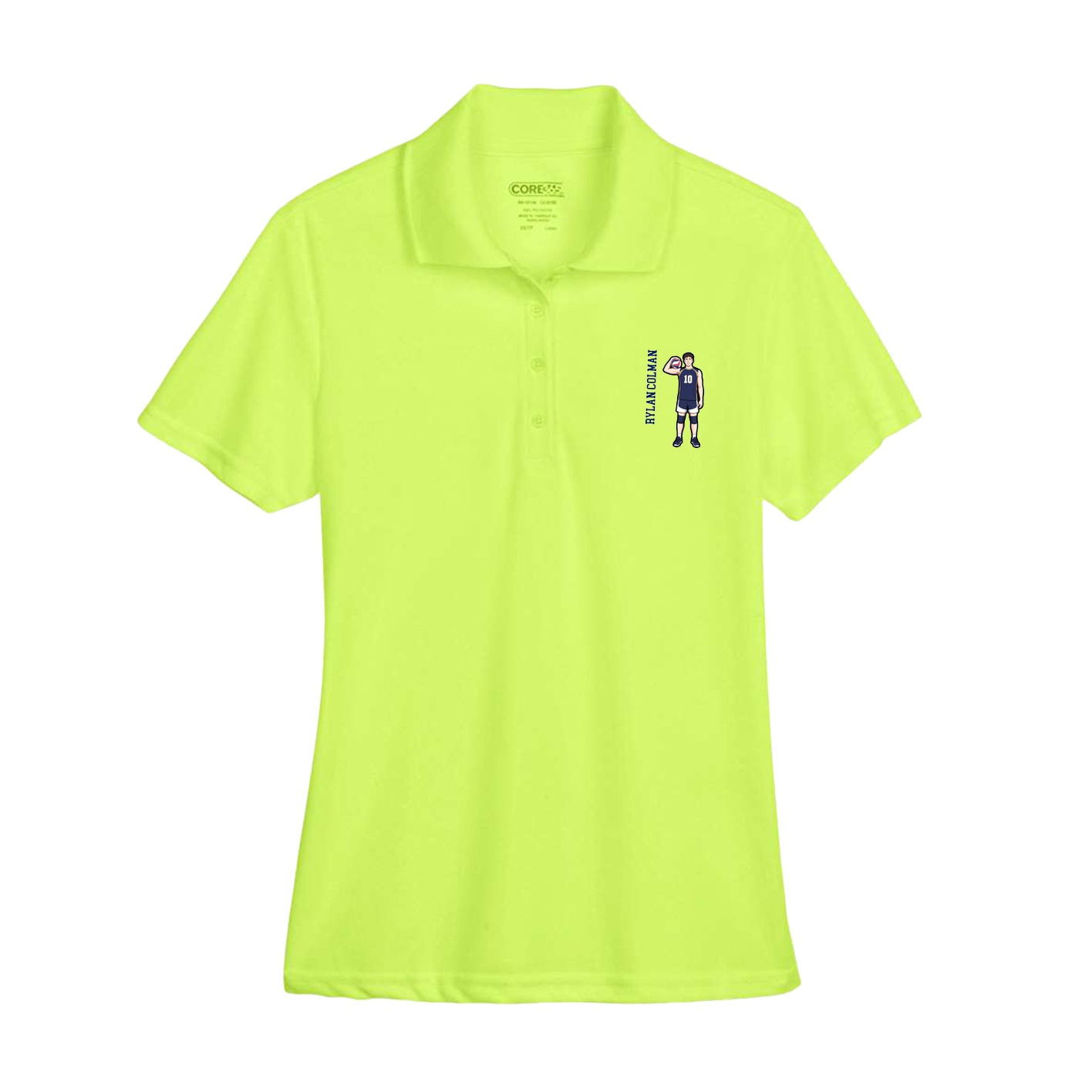 Womens Performance Polo — Name Vertical in Yellow