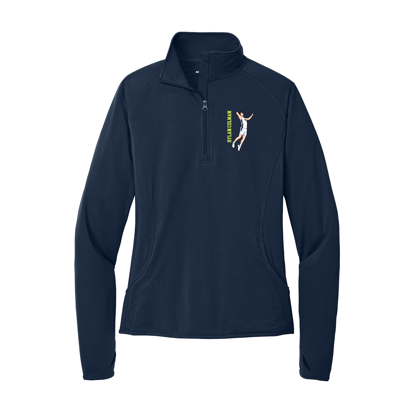 Women's Q-Zip Pullover — Name Vertical in Navy