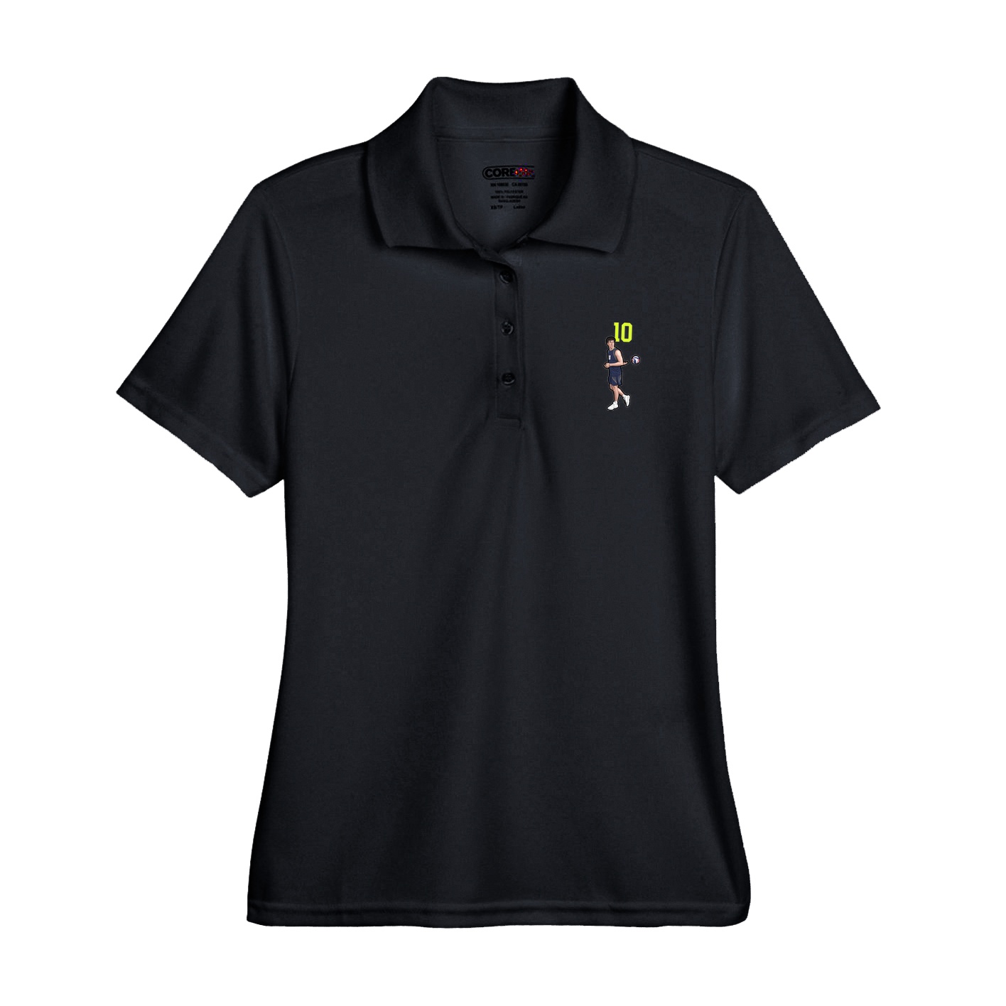 Womens Performance Polo — Number Top in Black