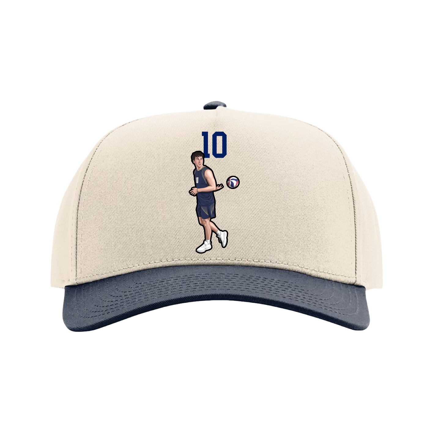 Full Fabric Five-Panel Champ Cap — Number Top in Cream/Navy