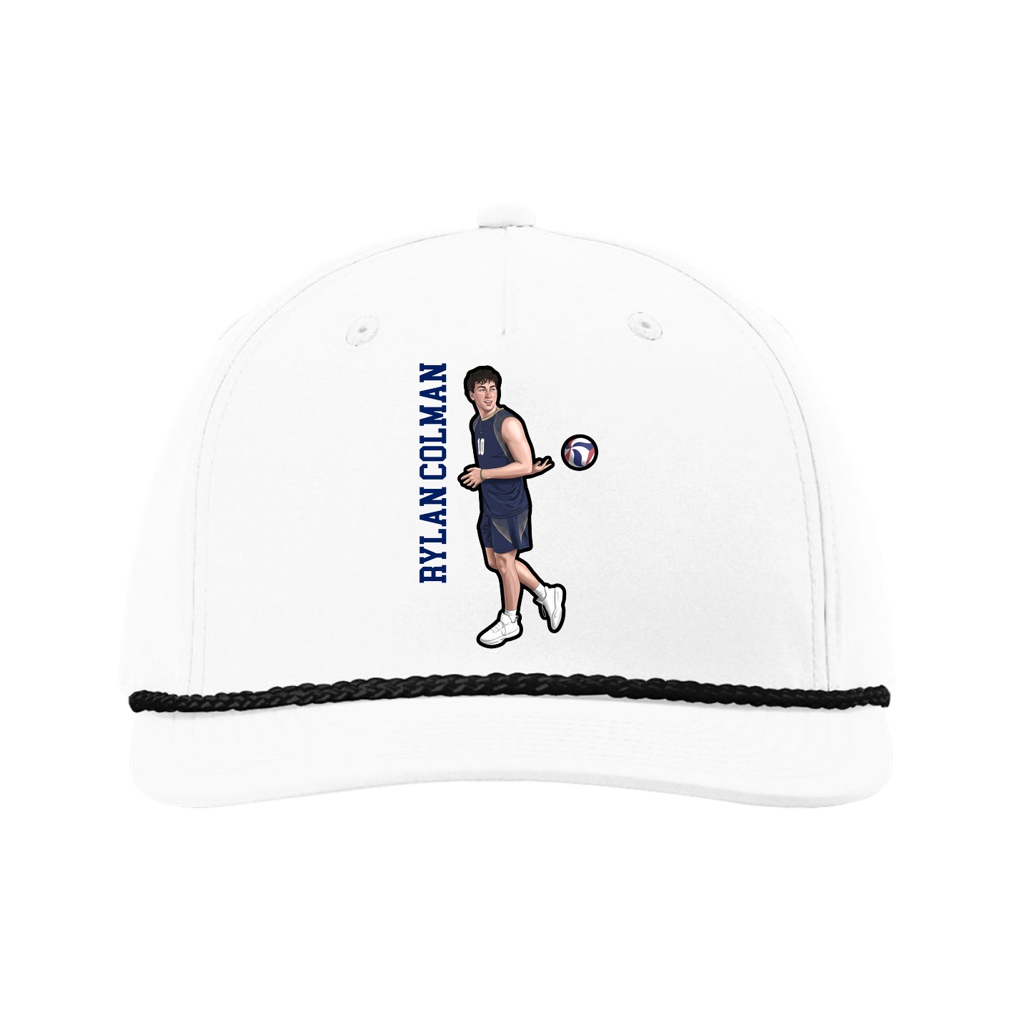 Five-Panel Classic Rope Cap — Name Vertical in White