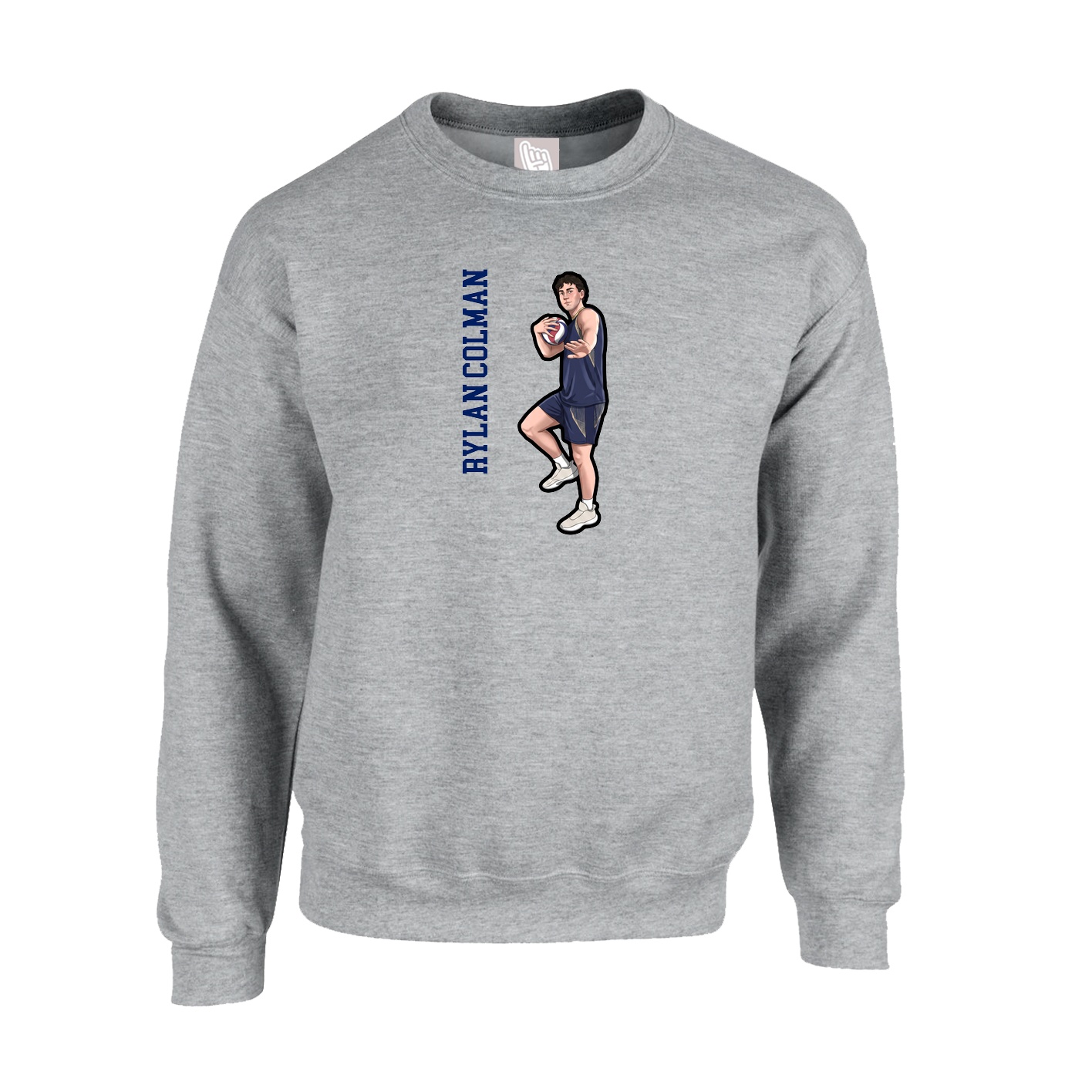 Fleece Crew — Name Vertical in Grey