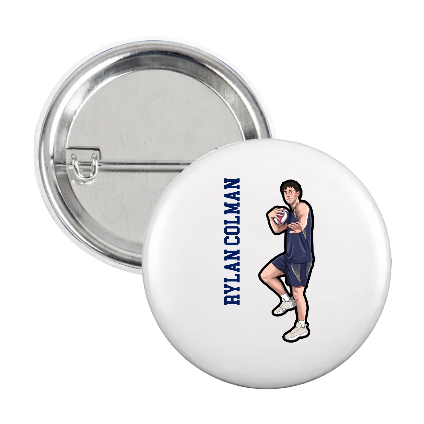 Game Day Button — Name Vertical in White
