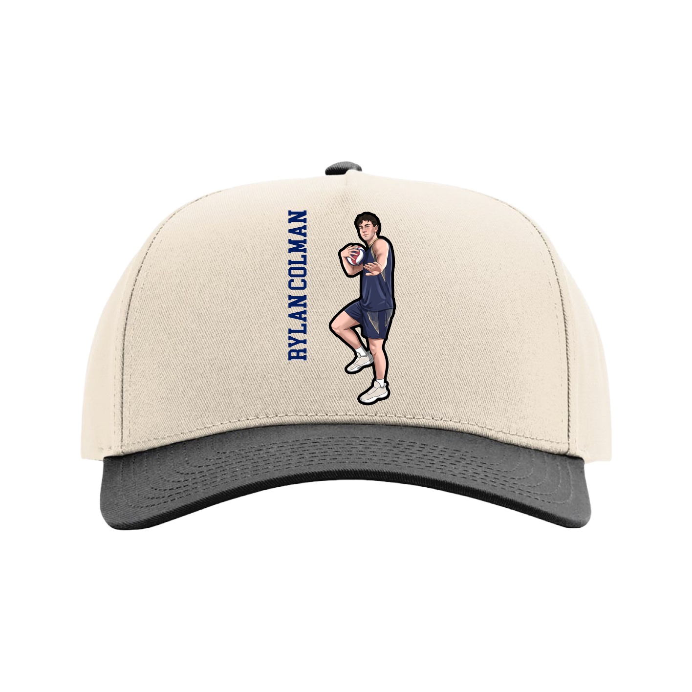 Full Fabric Five-Panel Champ Cap — Name Vertical in Cream/Black