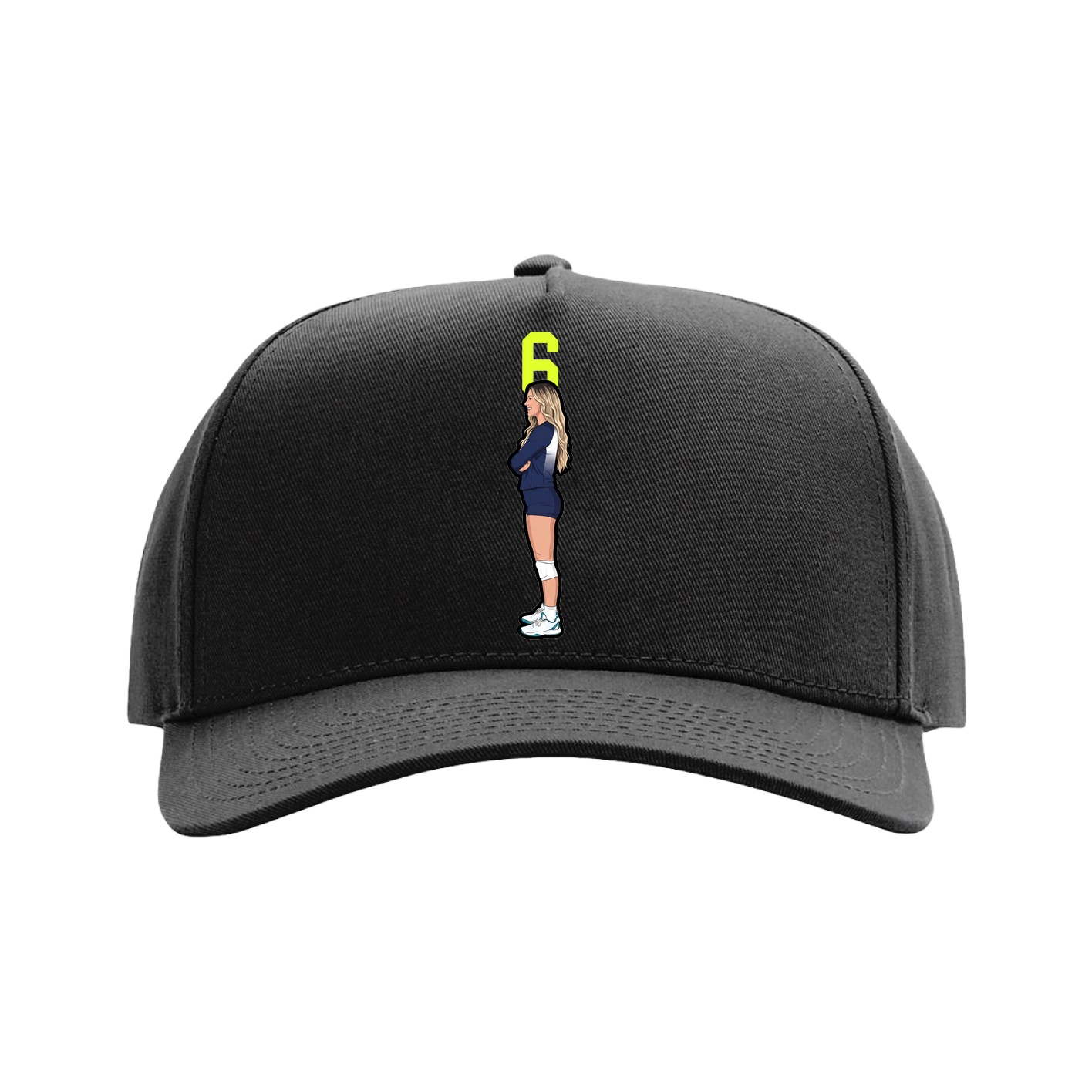 Full Fabric Five-Panel Champ Cap — Number Top in Black