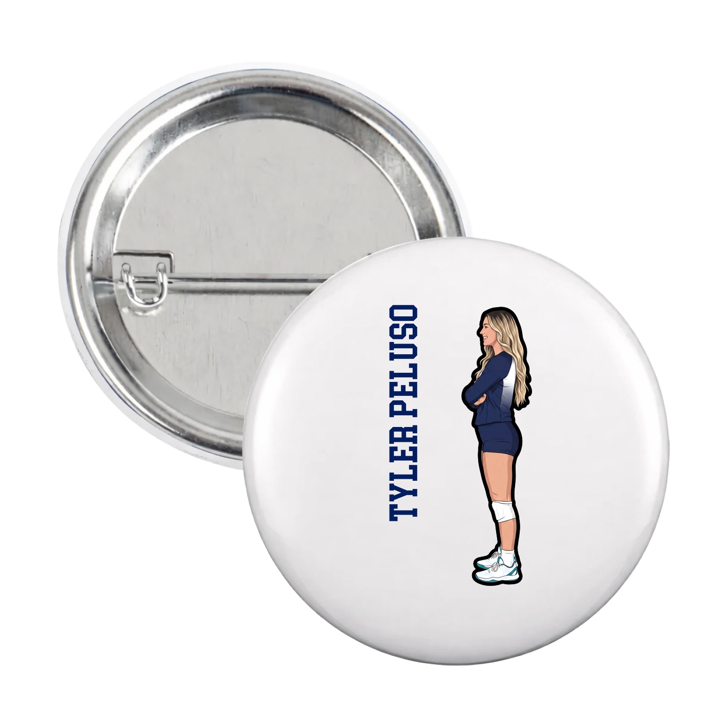 Game Day Button — Name Vertical in White