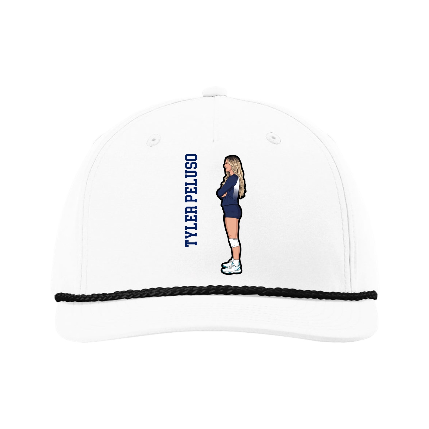 Five-Panel Classic Rope Cap — Name Vertical in White