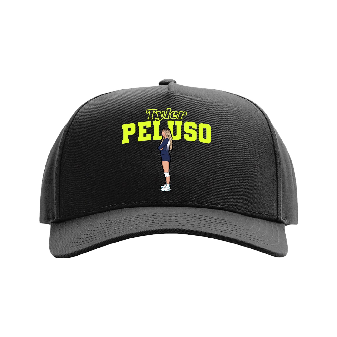Full Fabric Five-Panel Champ Cap — Name Arch in Black