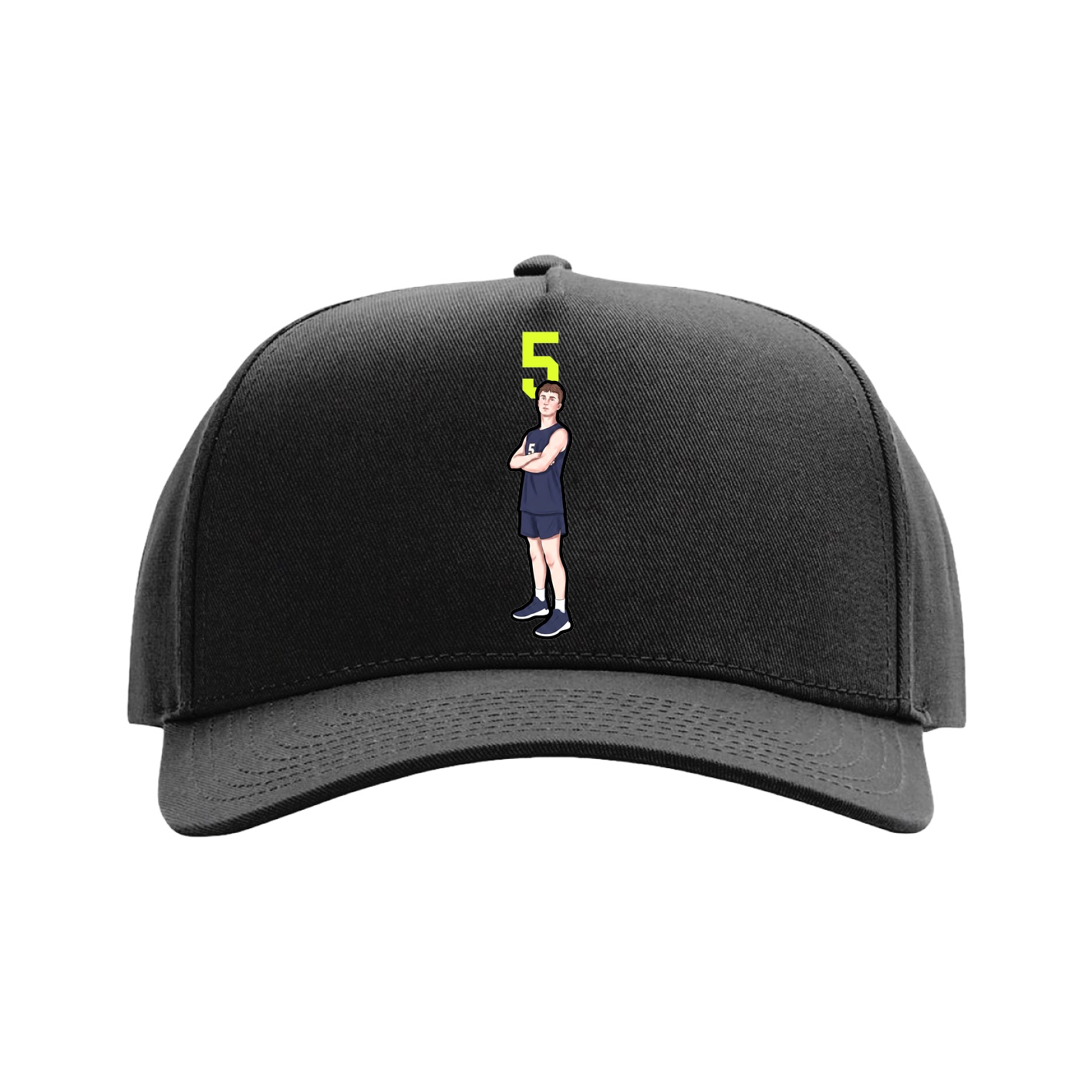 Full Fabric Five-Panel Champ Cap — Number Top in Black