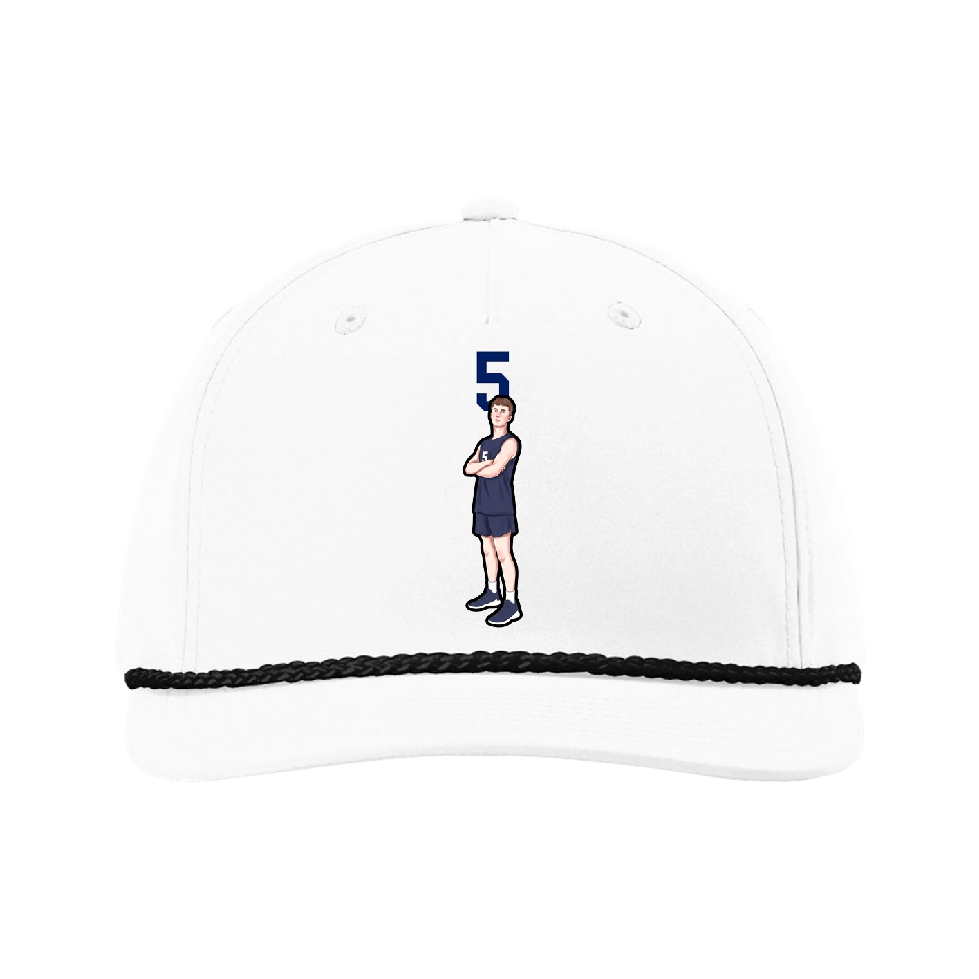 Five-Panel Classic Rope Cap — Number Top in White