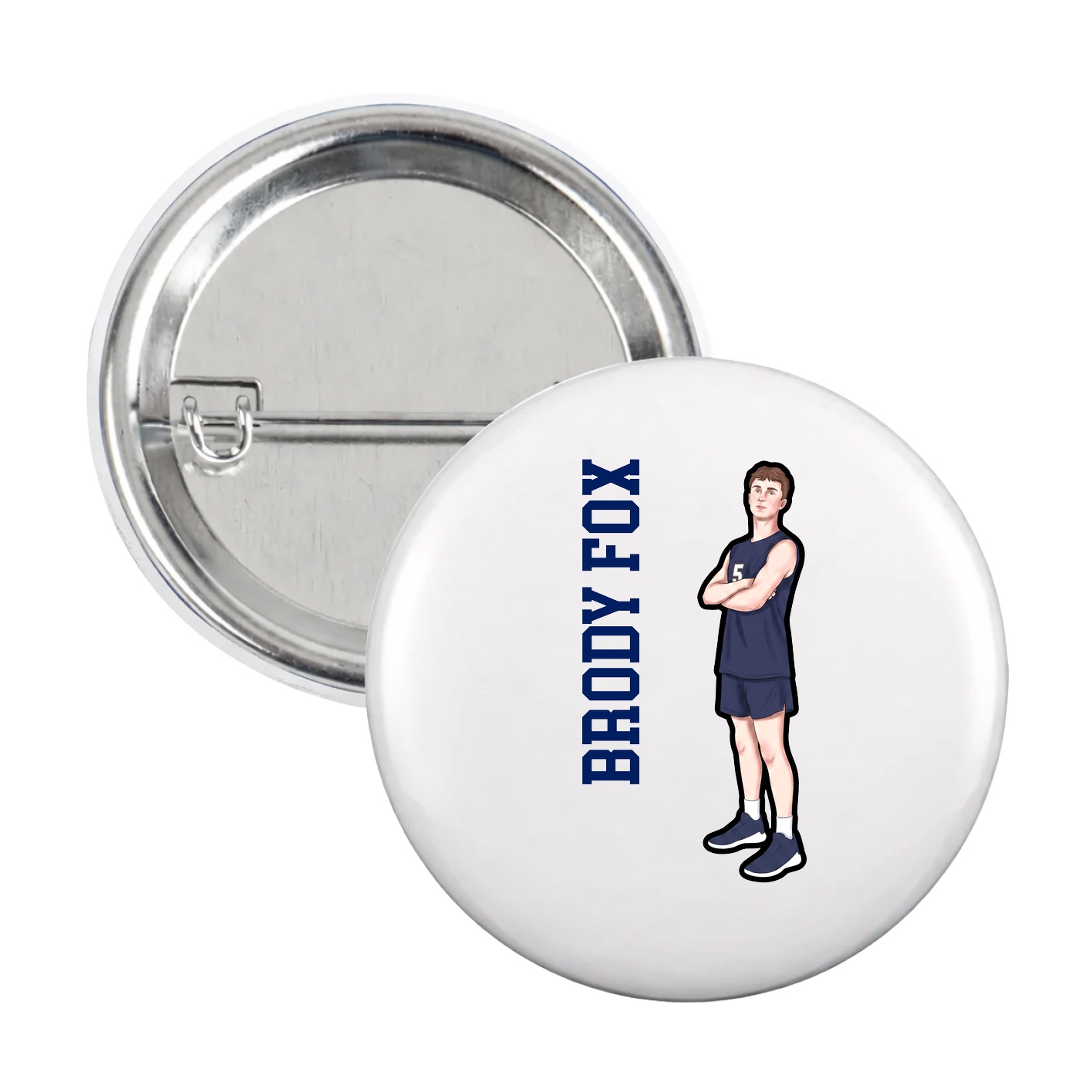 Game Day Button — Name Vertical in White