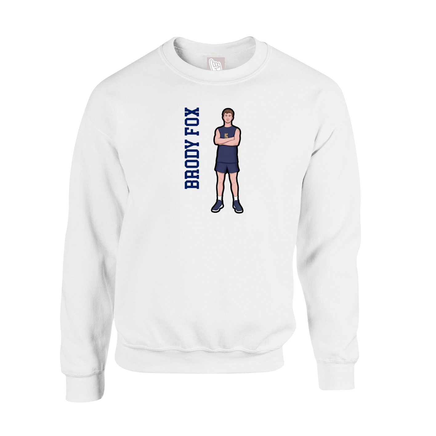 Fleece Crew — Name Vertical in White