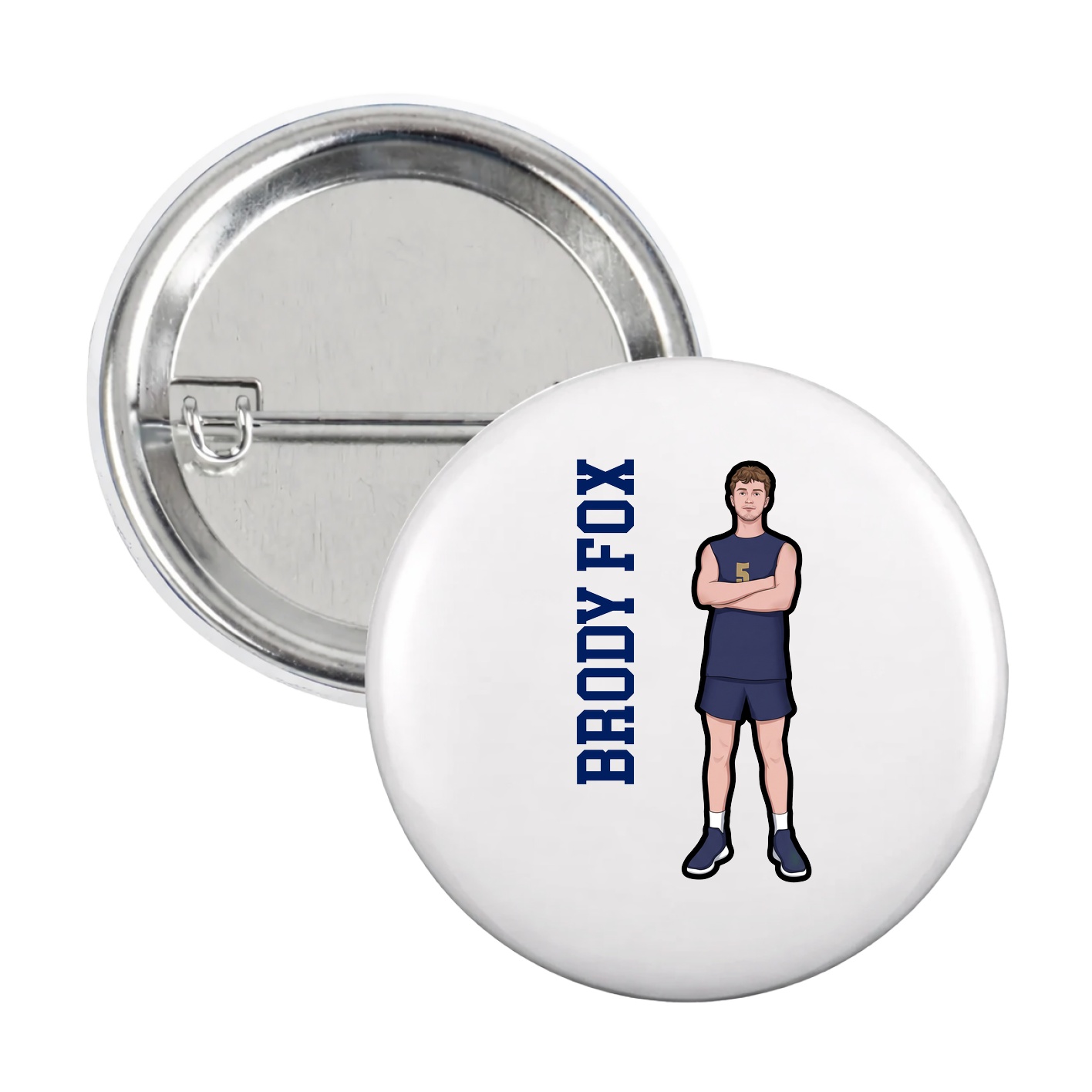 Game Day Button — Name Vertical in White