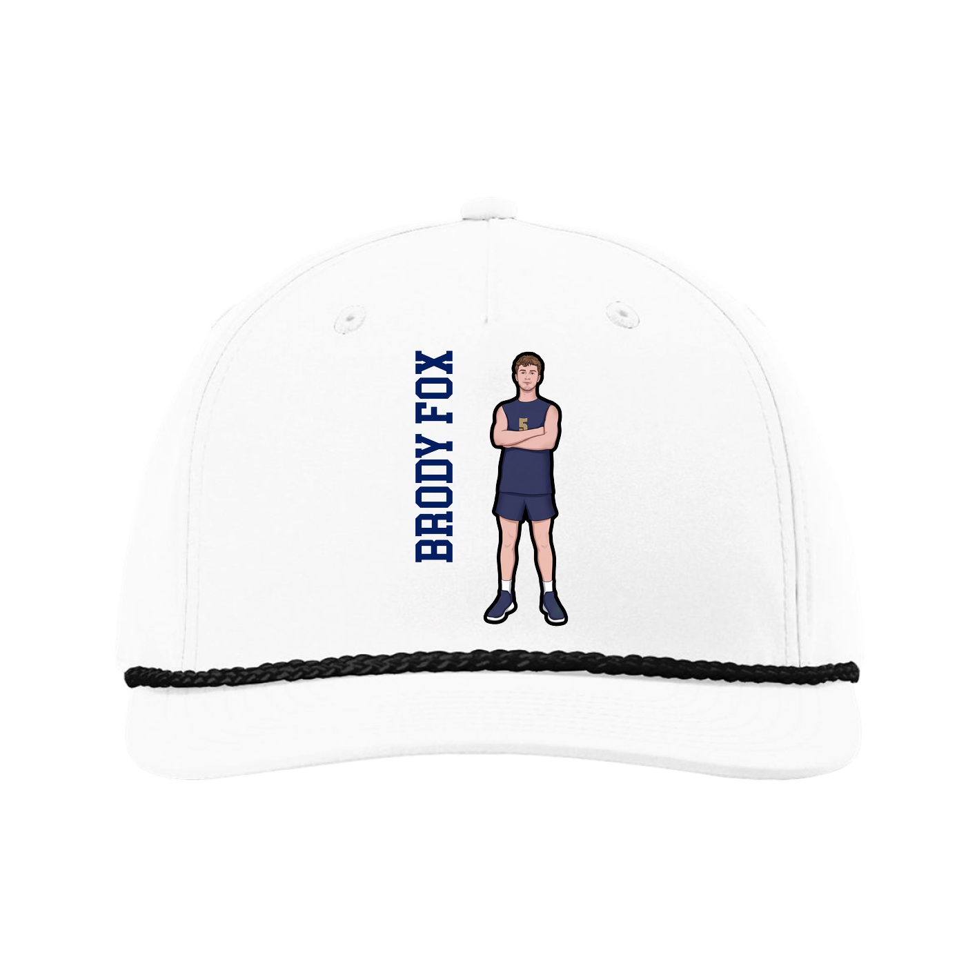 Five-Panel Classic Rope Cap — Name Vertical in White