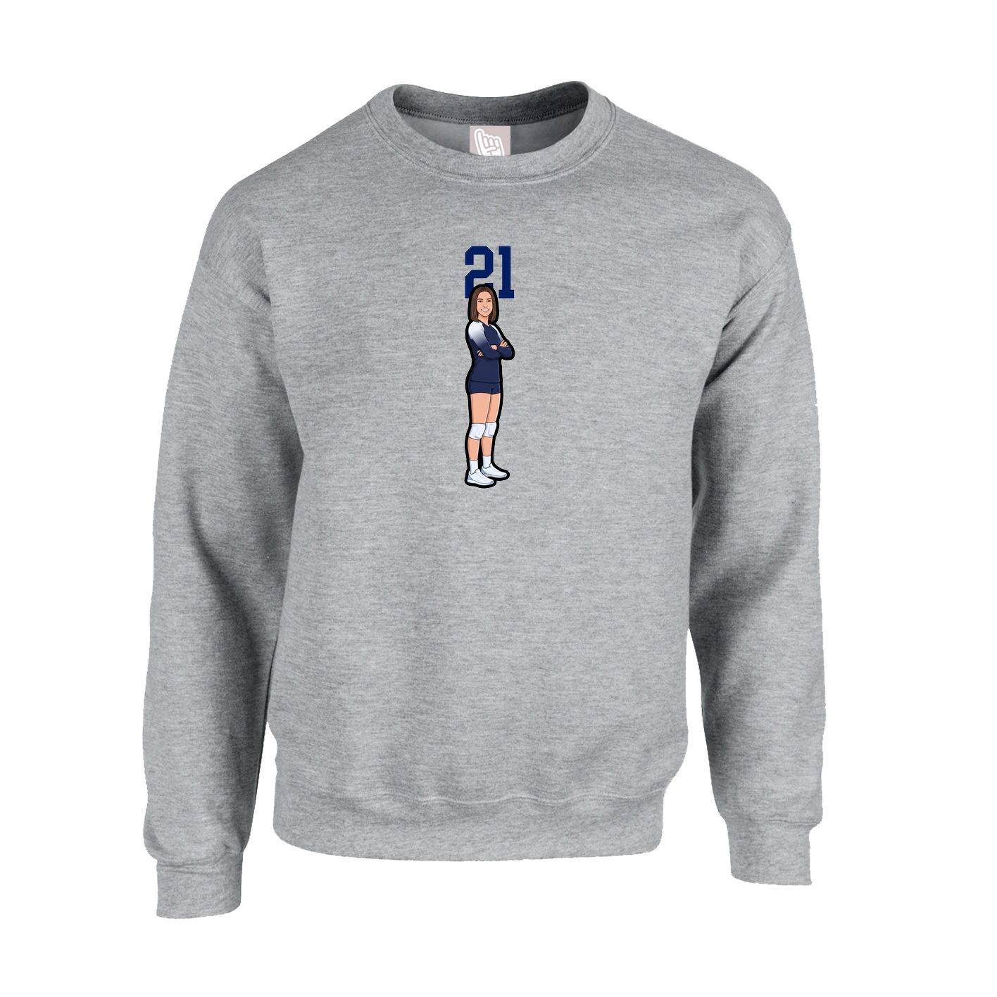 Fleece Crew — Number Top in Grey