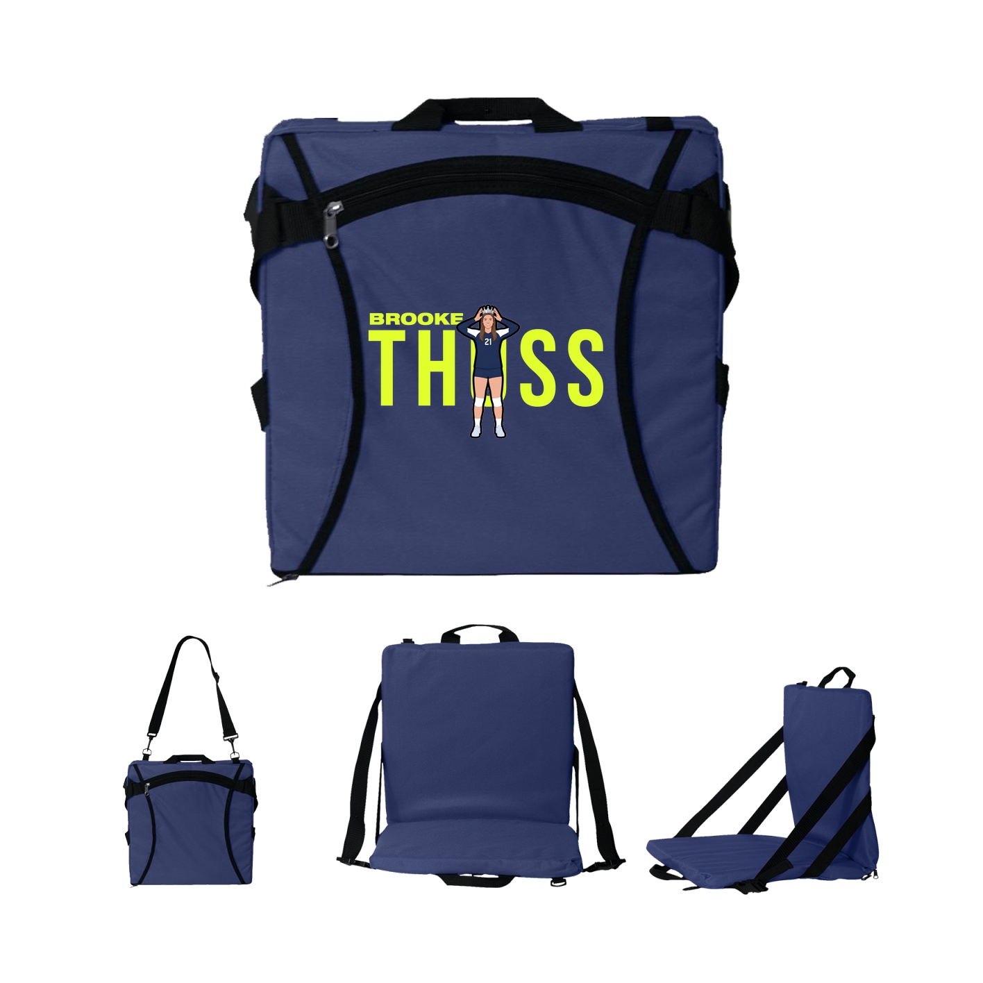 Folding Stadium Seat — Player Name in Navy