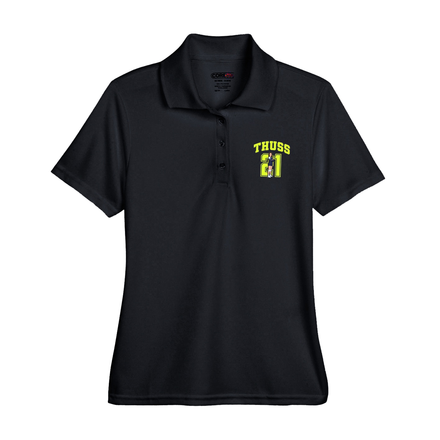 Womens Performance Polo — Number in Black