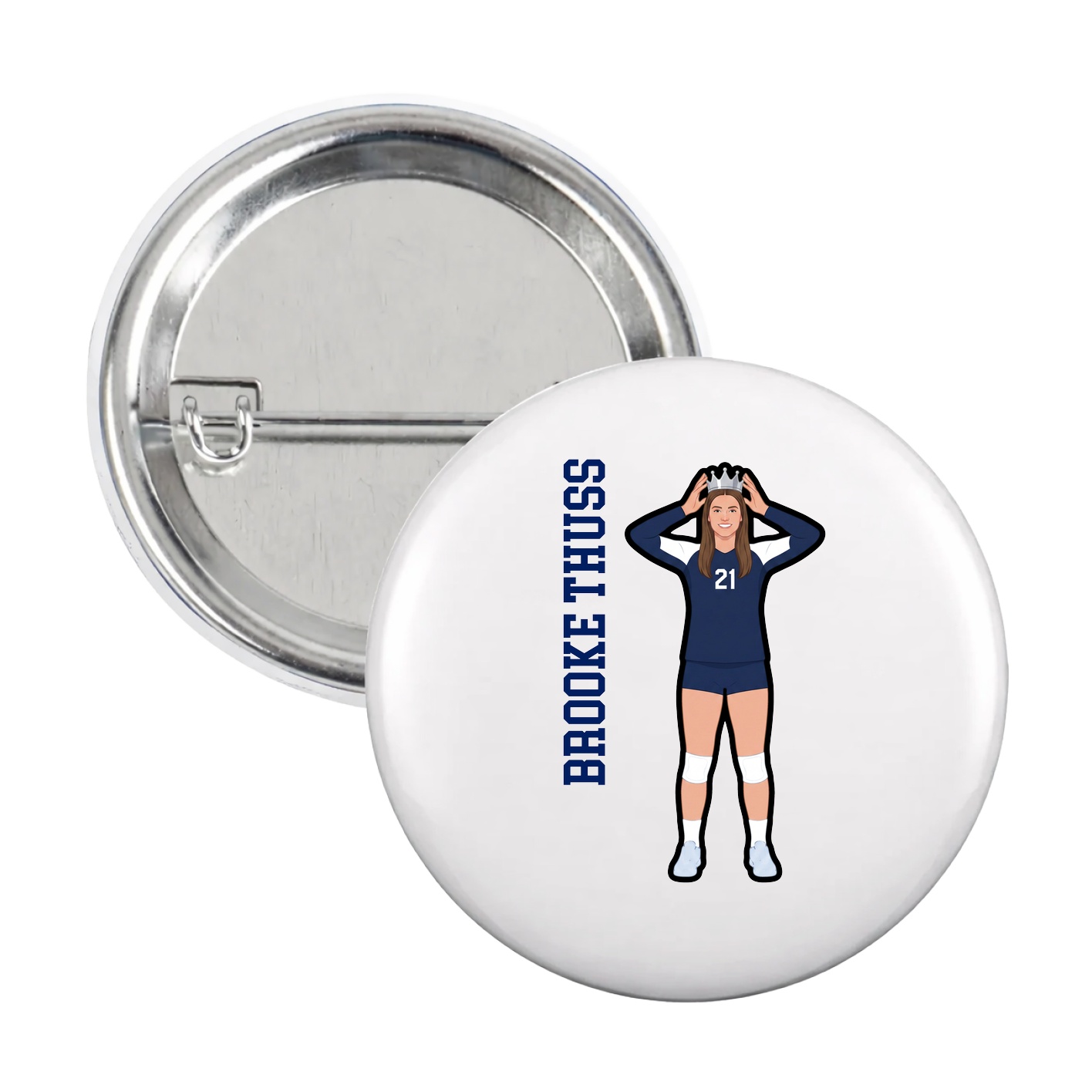 Game Day Button — Name Vertical in White