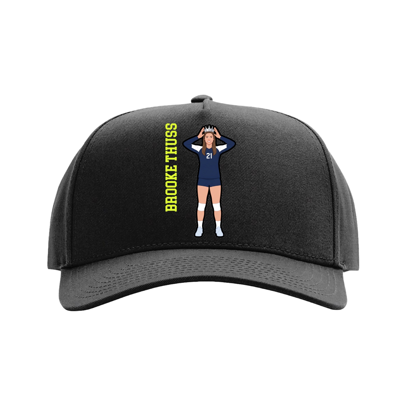 Full Fabric Five-Panel Champ Cap — Name Vertical in Black