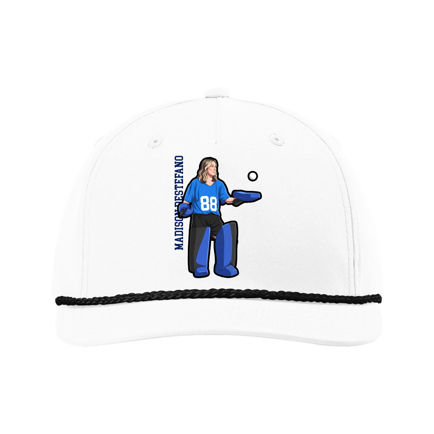 Five-Panel Classic Rope Cap — Name Vertical in White